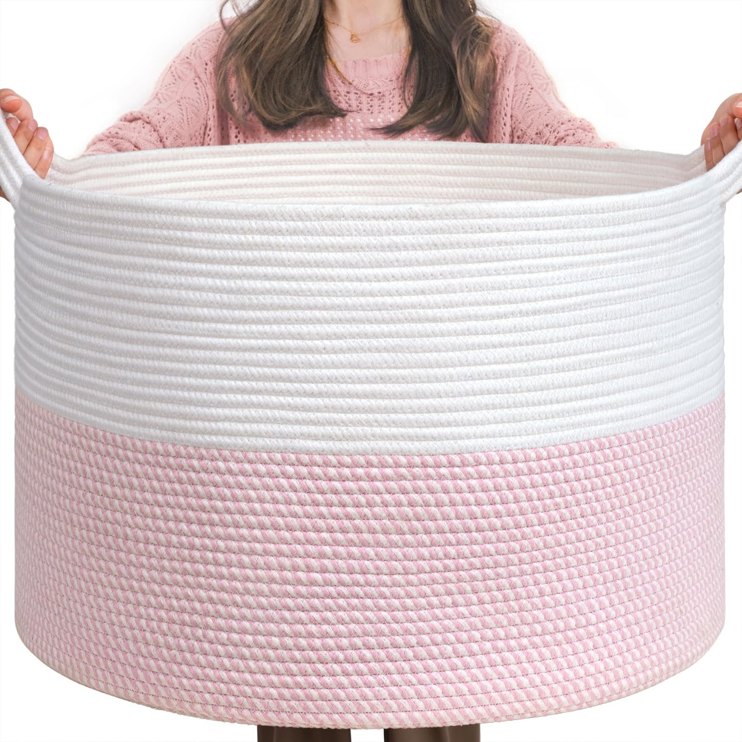 INDRESSME XXXLarge Woven Rope Blanket Basket Living Room Brown, 90L