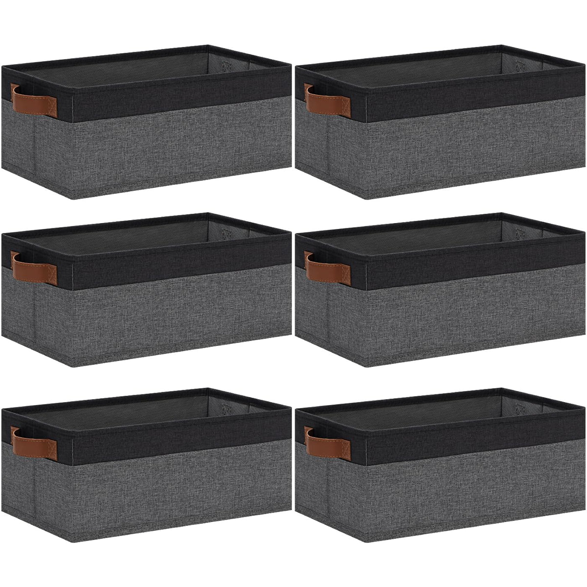 GhvyenntteS Storage Baskets for Organizing, Fabric Storage Bins with Leather H&les, Foldable Rectangular Storage Baskets for Shelves, Closets, Home, Office(Black/White, 6 Pack)11.8X7.9X5.1 in