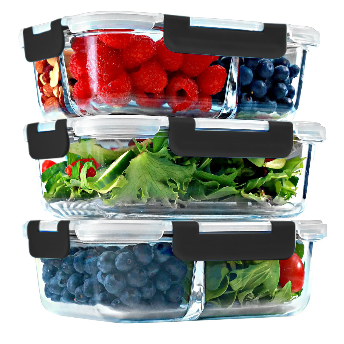 Glass Meal Prep Containers 2 and 3 Compartments, Leak-Proof, 32 oz, 4 Pack