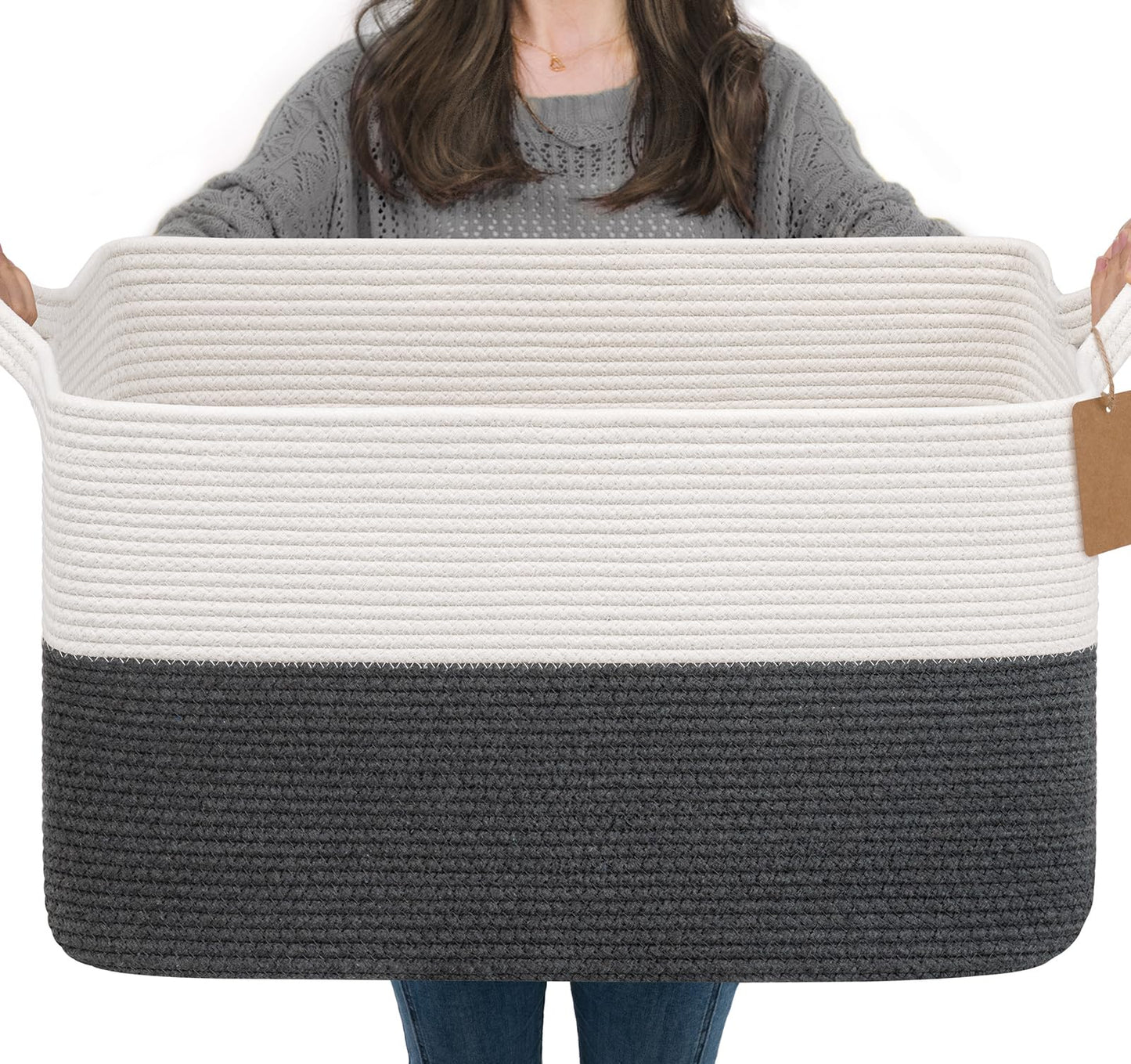 Goodpick Woven Rope Storage Basket for Shelves, Rectangle, Light Brown