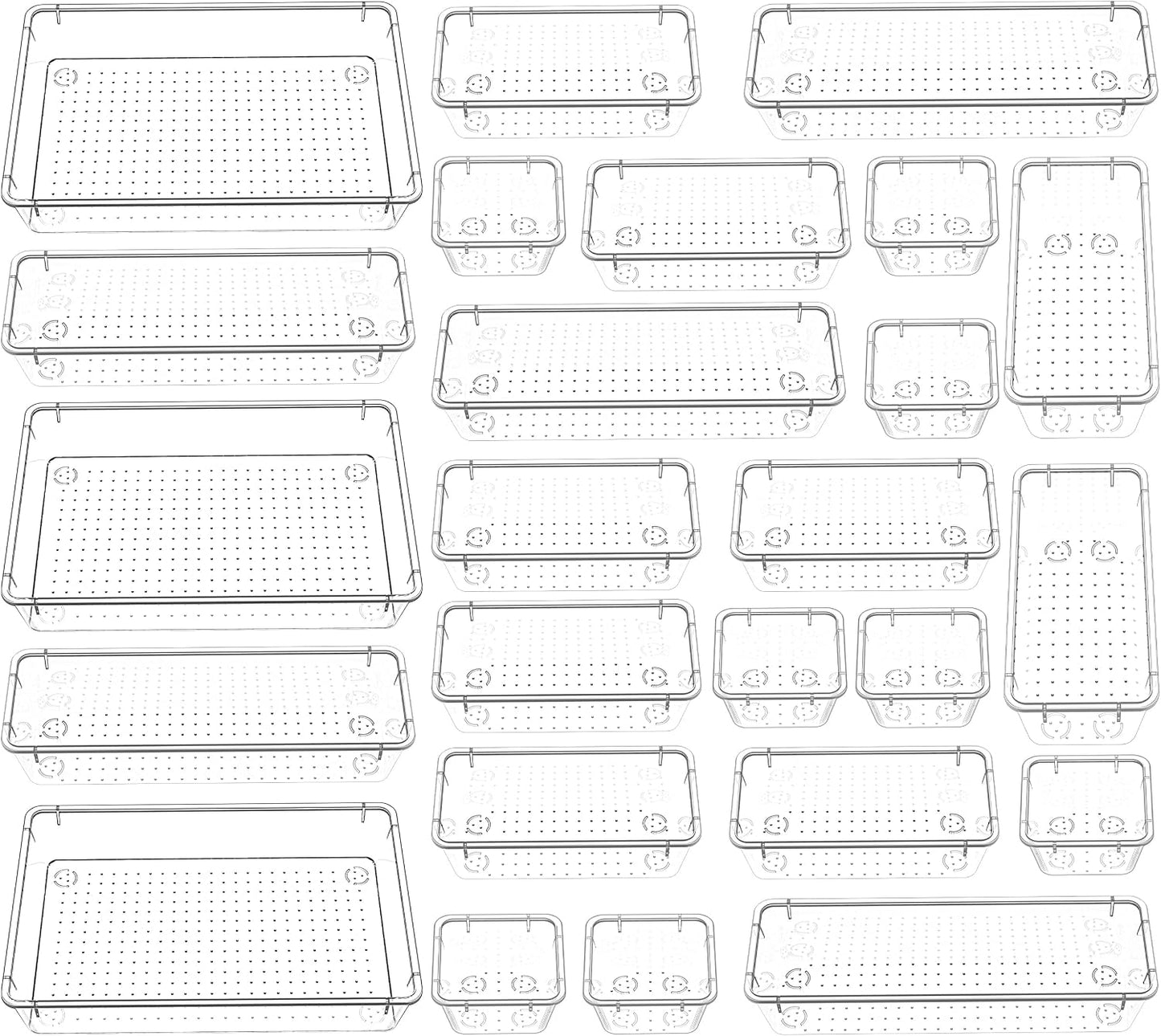 KICHLY 25-Piece Clear Drawer Organizer Set – Multi-Size Storage Trays