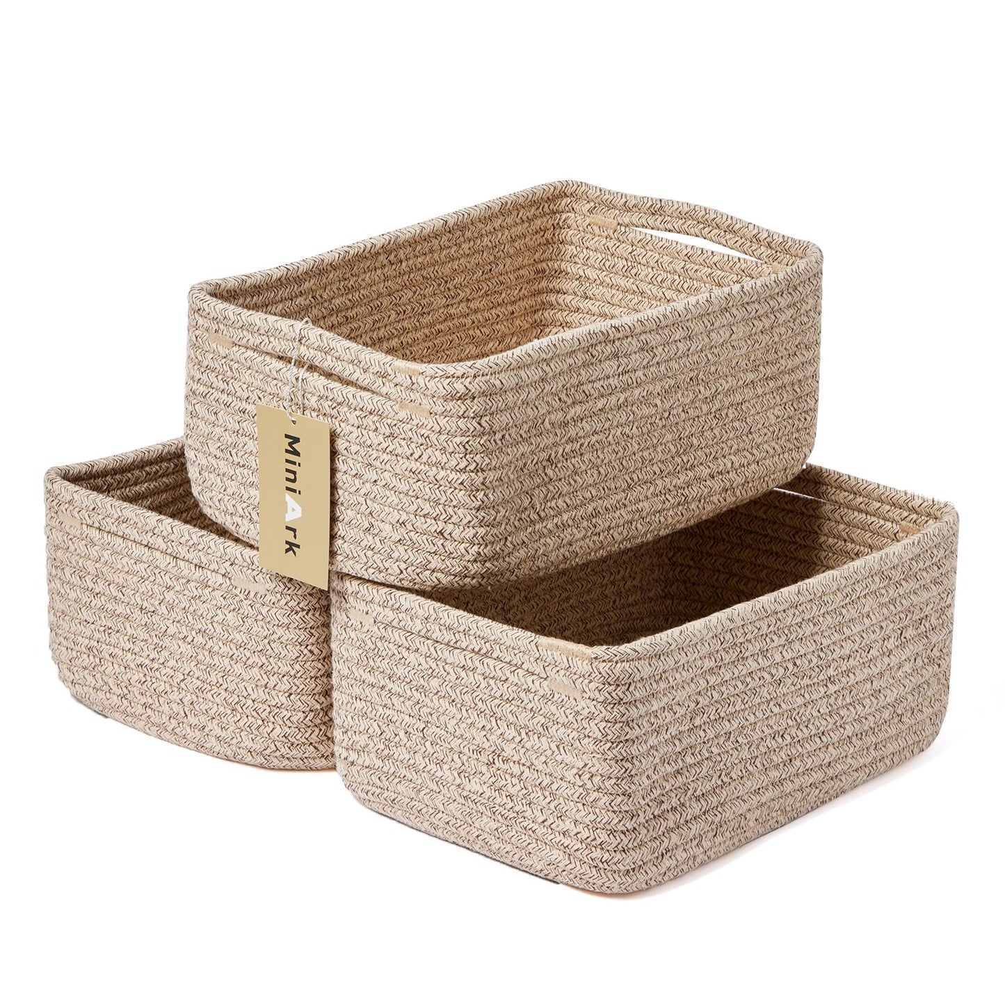 MiniArk Small Storage Baskets for Organizing | Closet Organizer Bins | Shelf Toy Basket | Woven Rope Baskets | Cube Decorative Box | Shallow Basket | L11.5xW7.5xH4.7| Brown