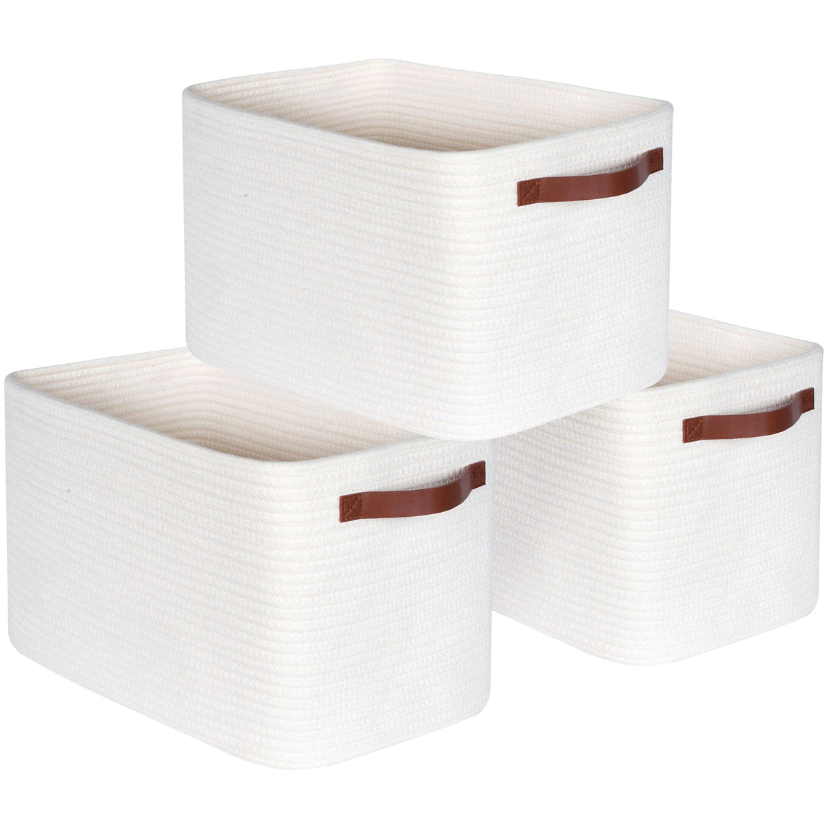 MINTWOOD Design 3-Pack Decorative Woven Storage Baskets for Shelves, Cube Bin Box for Organizing Books, Shoes, Dog Toys, Pantry Closet and Living Room Organizer, Oatmeal Brown