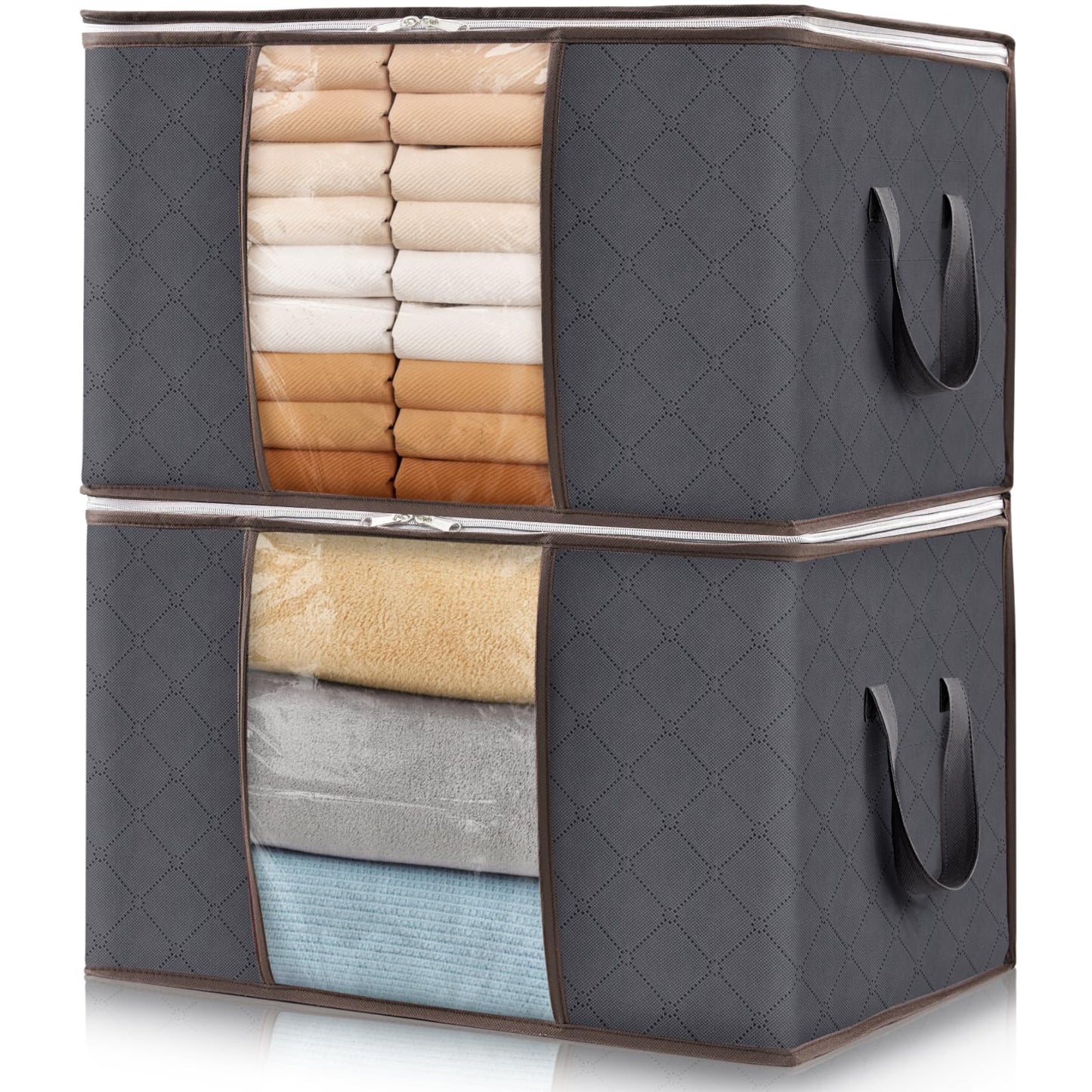 Lifewit 6 Pack Clothes Storage Bins with Lids, Foldable Blanket Storage Bags with Zippers, Clear Window and Reinforced Handles, Closet and Organization for Clothing, Sweater, Comforter, Bedding