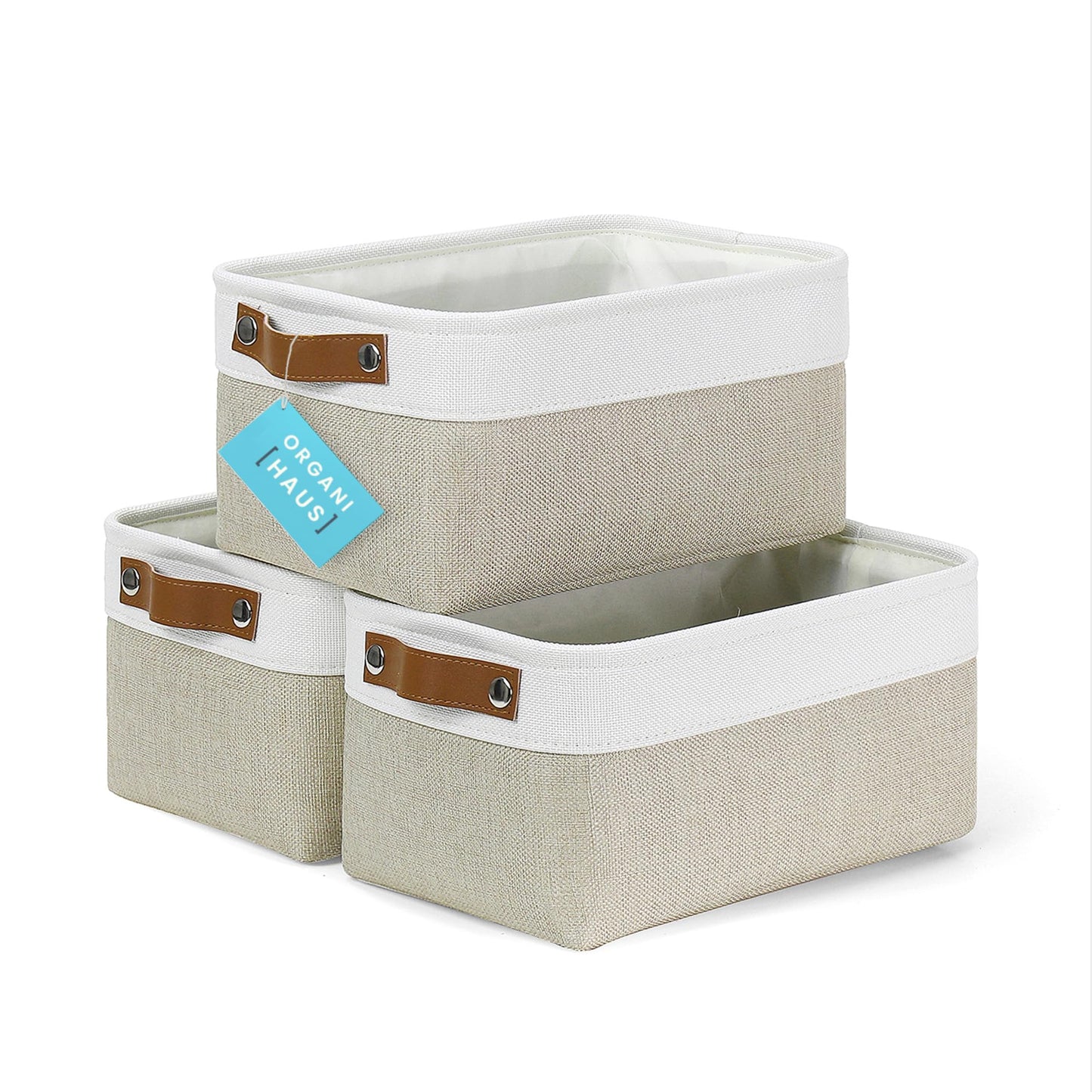 OrganiHaus 15x11in Canvas Storage Baskets 3 Pack - Fabric Bins for Shelves