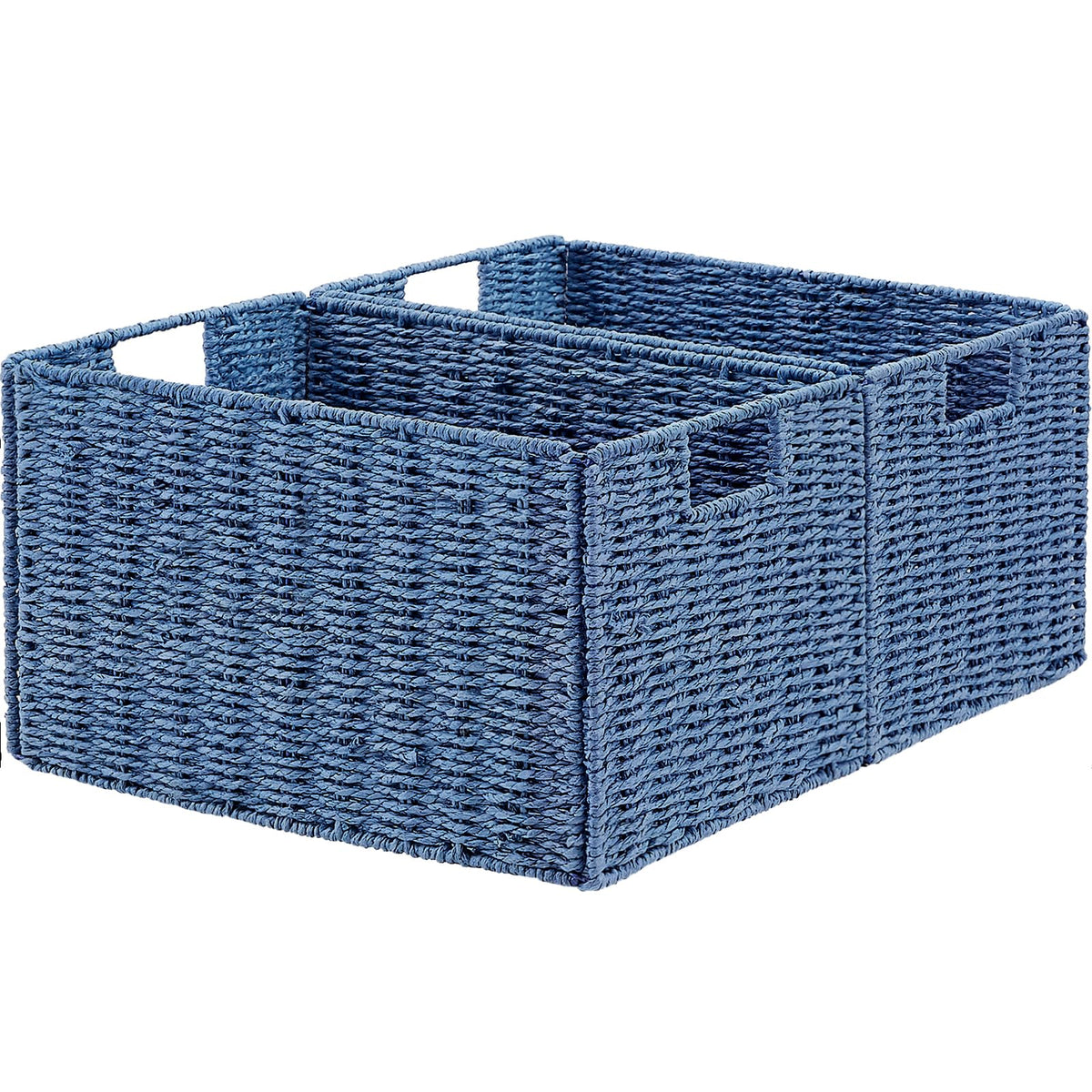 Vagusicc Wicker Storage Basket, Set of 2 Hand-Woven Paper Rope Wicker Basket, Small Storage Baskets for Organizing Toilet Paper Basket, Foldable Large Cube Storage Organizer Bins for Shelves (Natural)