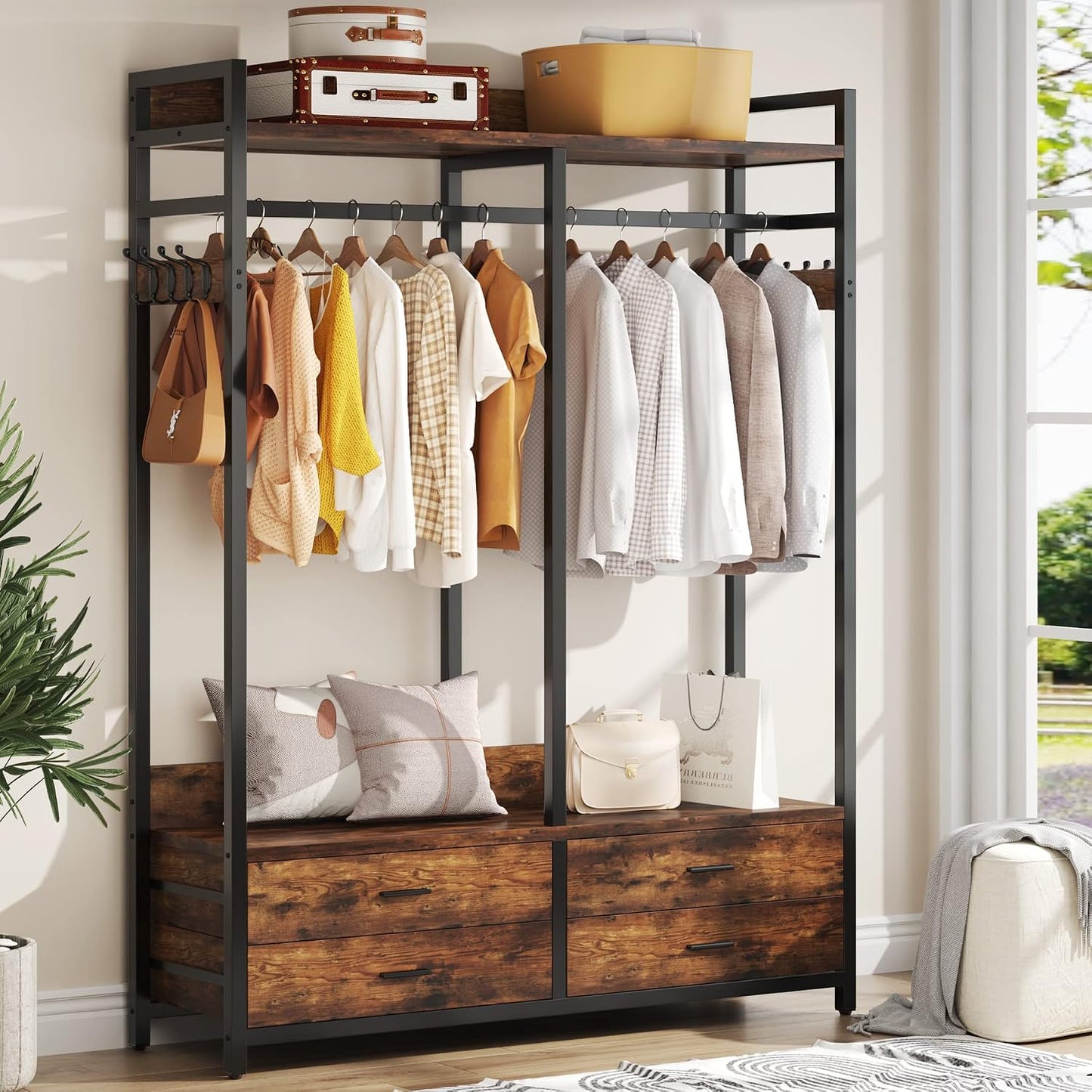 Tribesigns Freestanding Closet Organizer, Garment Rack with 4 Drawers
