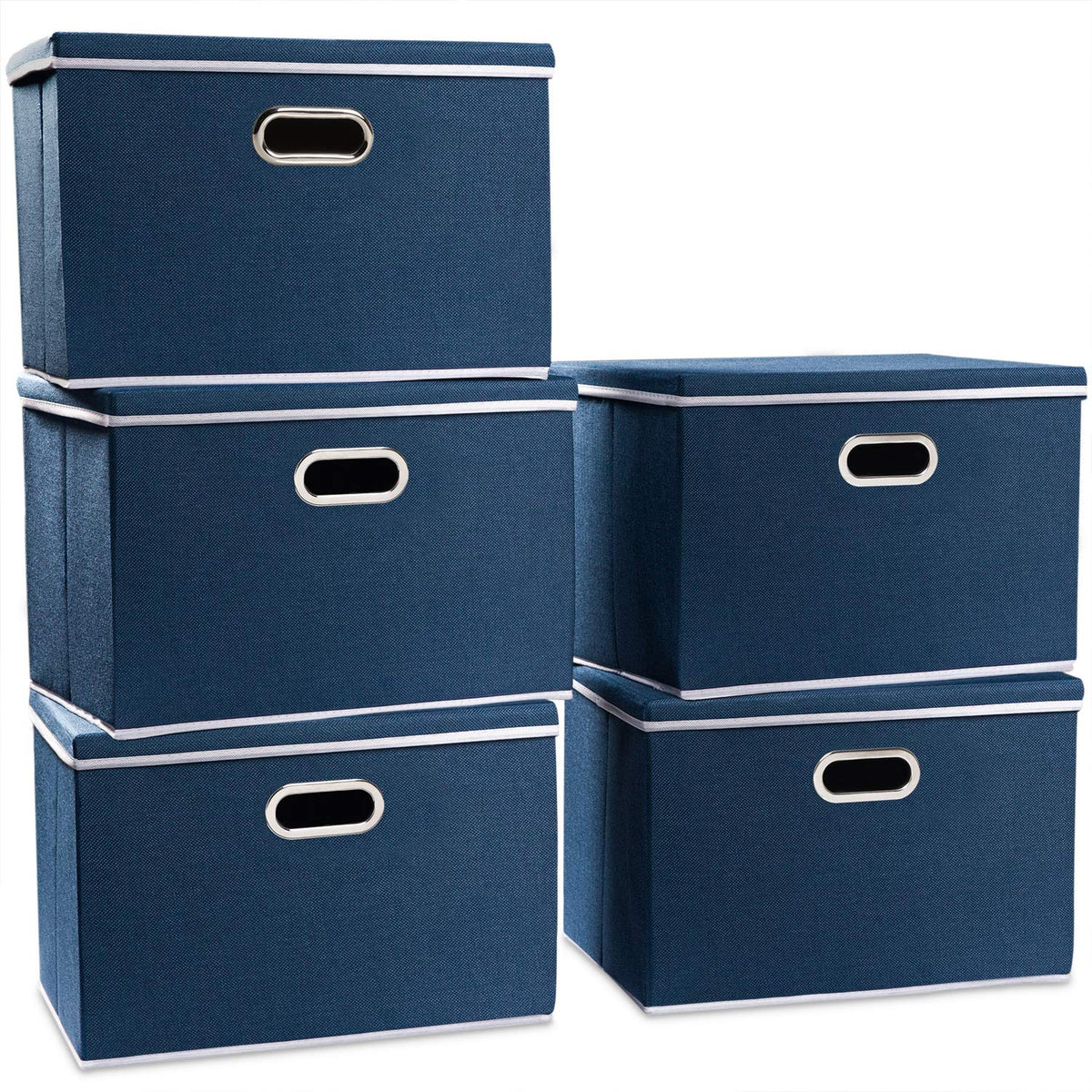 PRANDOM Large Collapsible Storage Bins with Lids [3-Pack] Jute Fabric Foldable Storage Boxes Organizer Containers Baskets Cube with Cover for Home Bedroom Closet Office Nursery (17.7x11.8x11.8)