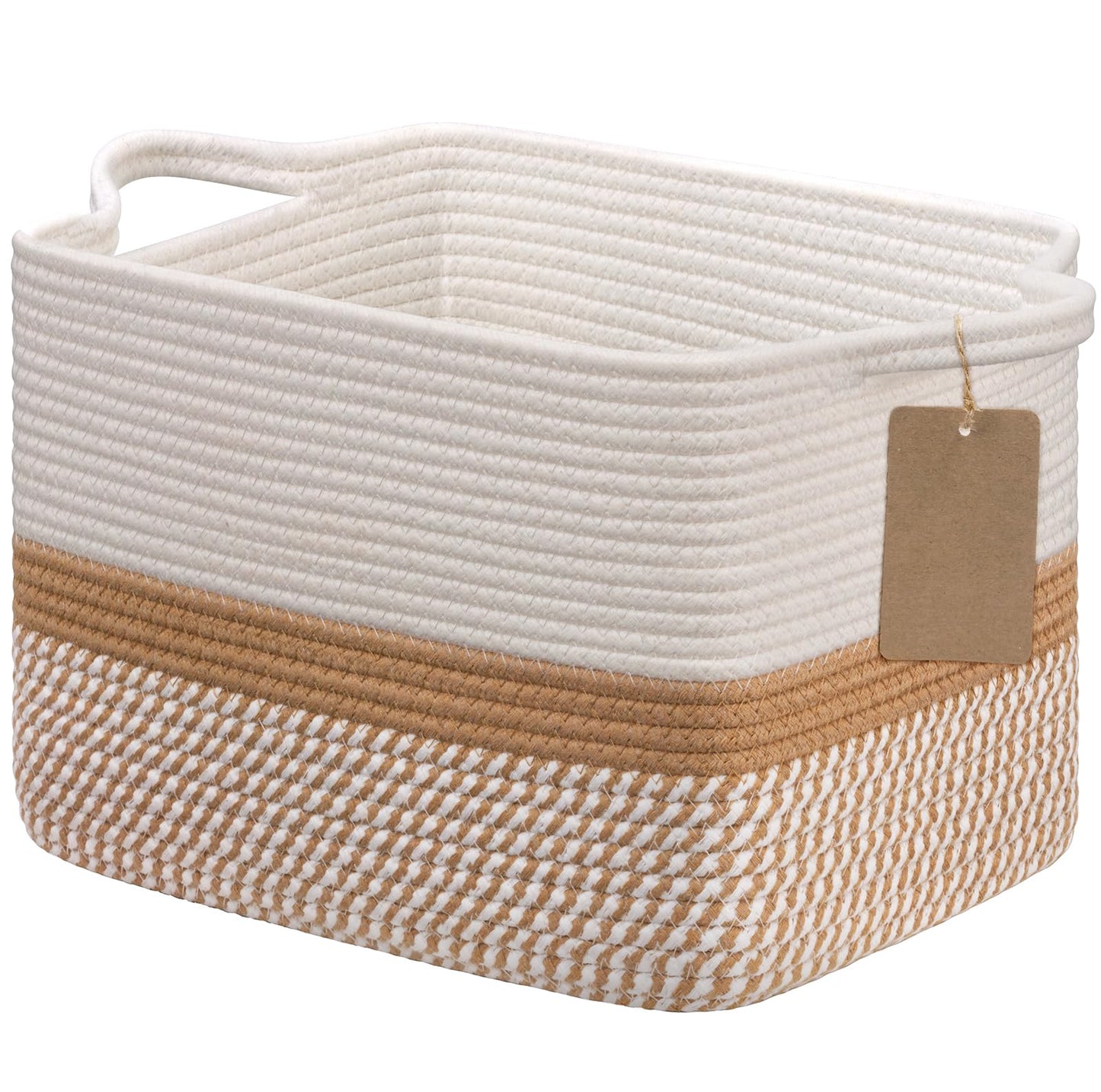 Goodpick Woven Rope Storage Basket for Shelves, Rectangle, Light Brown