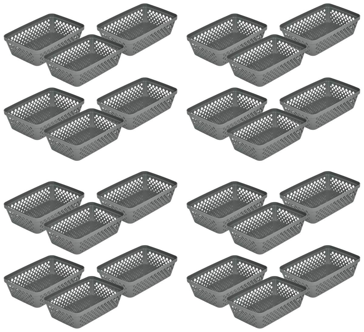 Glad Plastic Storage Basket Set - Multipurpose Drawer Trays, Kitchen Pantry Containers, and Bathroom Bins - 6 Pack Medium Organizers, Grey