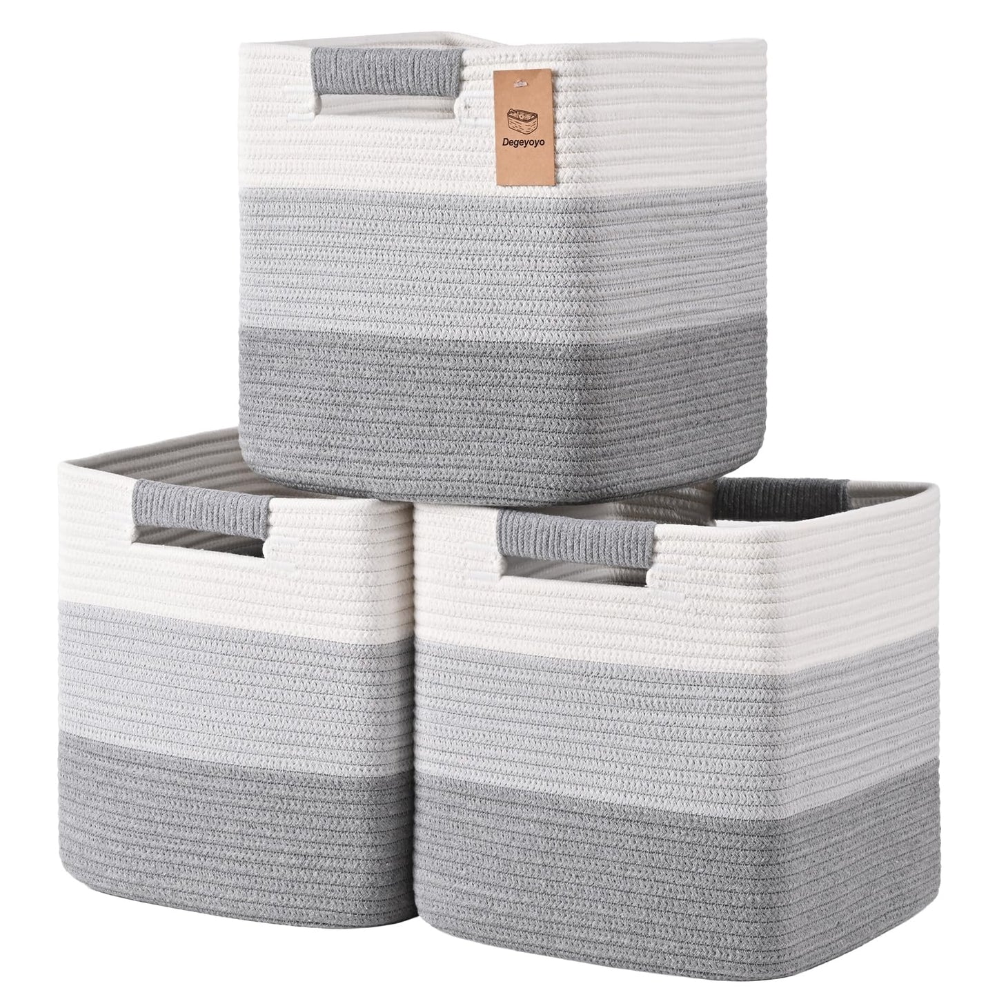 11 Inch Storage Cubes, 3 Pack Cube Storage Bins for Organizing, Cotton Rope Woven Baskets for Shelves, Bathroom, Kids Room, Closets, Baby Nursery