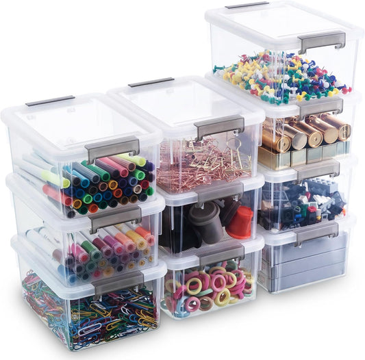 Citylife 10Packs 1.3Qt Small Storage Bins with Lids,Stackable Clear