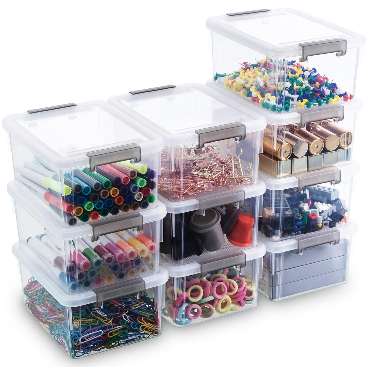 Citylife 10Packs 1.3Qt Small Storage Bins with Lids,Stackable Clear