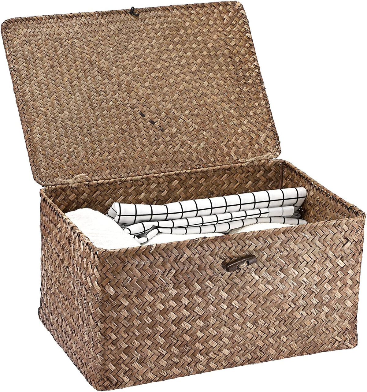 Hipiwe Wicker Shelf Baskets Bin with Lid Large Handwoven Basket Box, Coffee