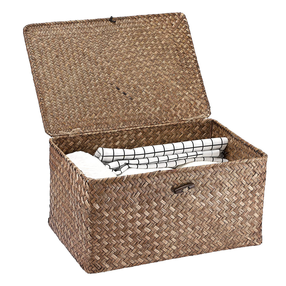 Hipiwe Wicker Shelf Baskets Bin with Lid Large Handwoven Basket Box, Coffee