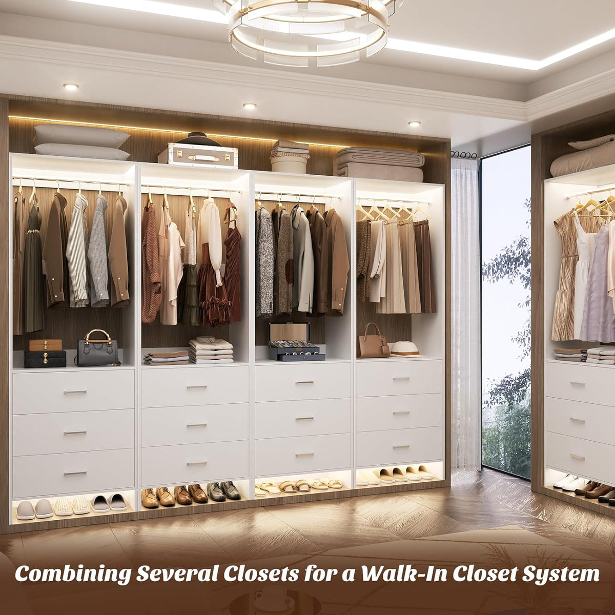 Aheaplus 1.8FT Closet System with Drawers, 21.5’’ Closet Organizer, White