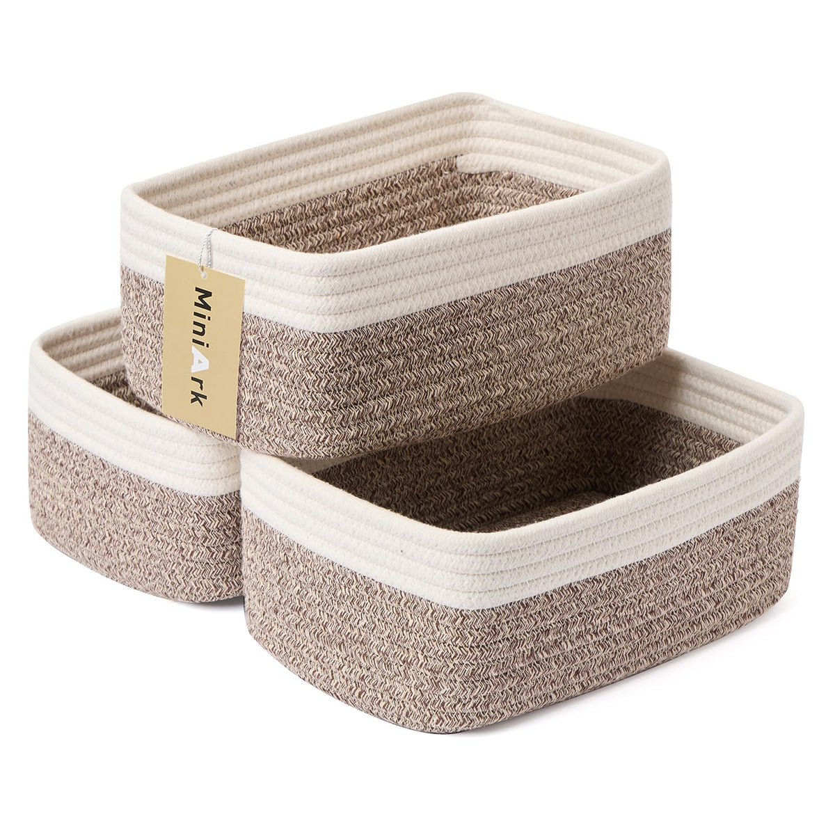 MiniArk Small Storage Baskets for Organizing | Closet Organizer Bins | Shelf Toy Basket | Woven Rope Baskets | Cube Decorative Box | Shallow Basket | L11.5xW7.5xH4.7| Brown
