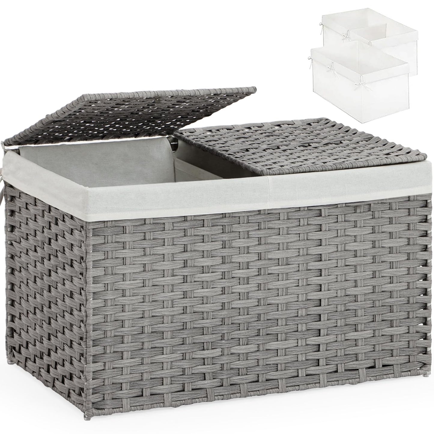SETVSON Storage Basket with Lid, 2-Lid PE Rattan Storage Bin, Natural
