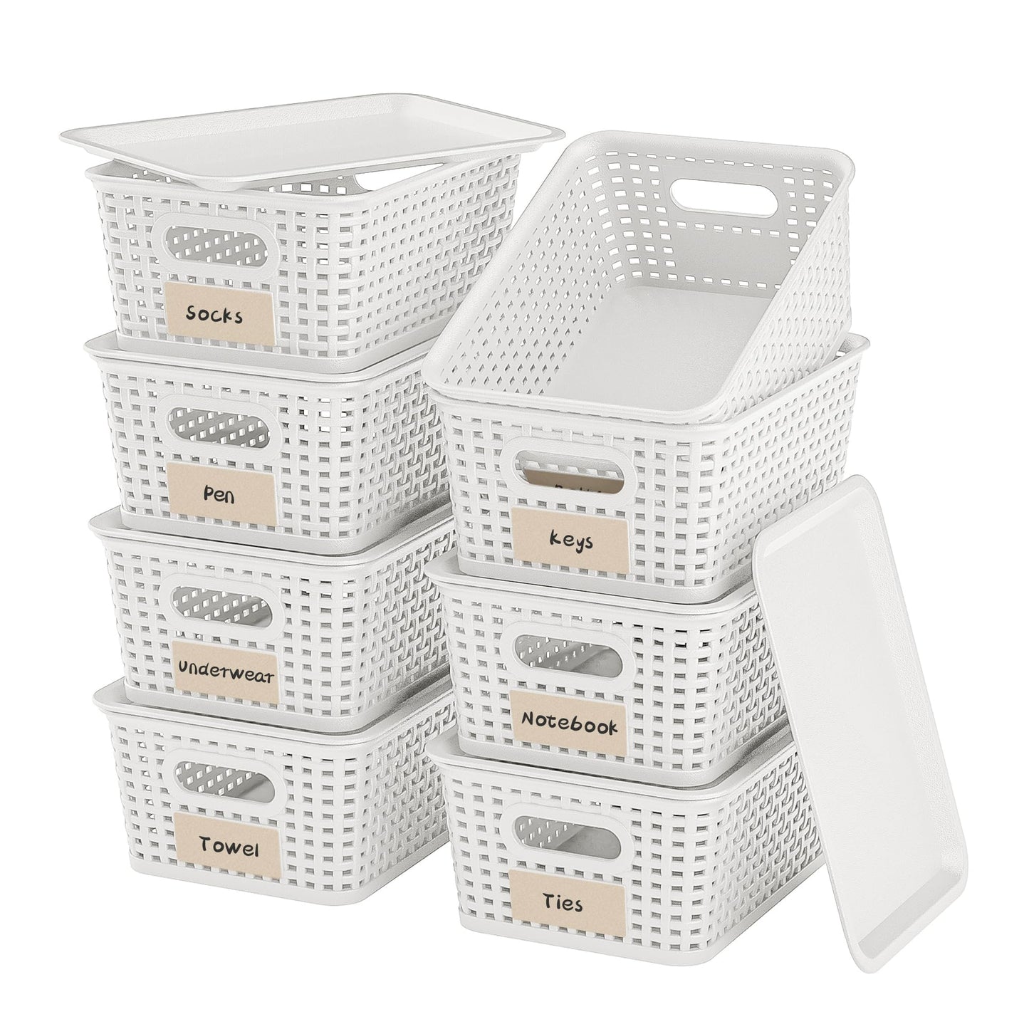 6 Pack Plastic Storage Baskets with Lid,White Stackable Bins