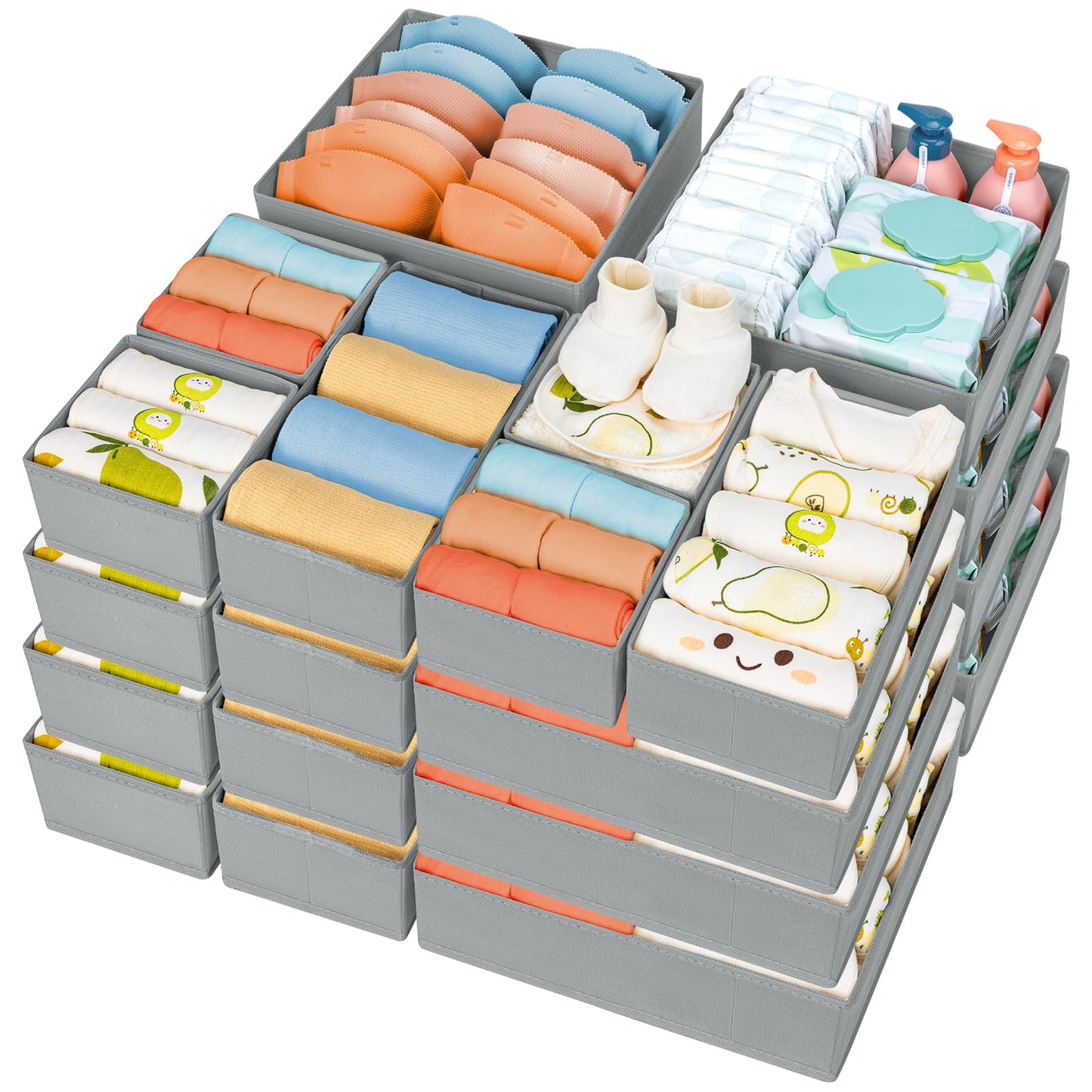 DIMJ Drawer Organizer Clothes 15 Pack - Foldable Baby Organizers and Storage & Closet Organizers for Bedroom, Closet - Nursery Organization Dresser Dividers for underwear, Sock,Bra, Belt, Tie, Beige