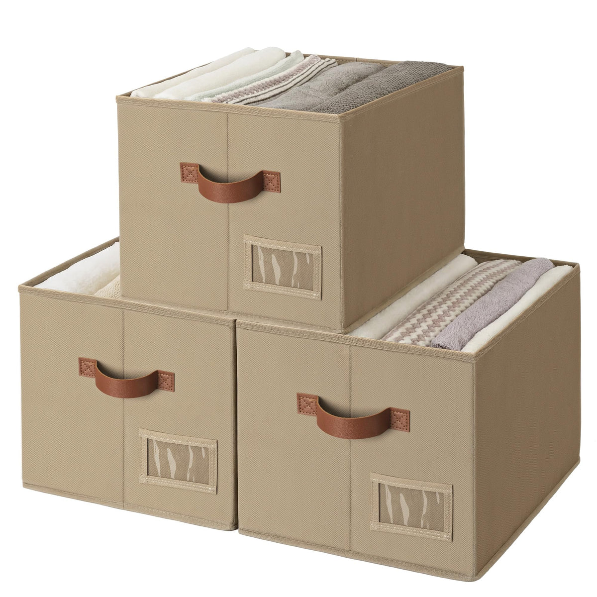 GRANNY SAYS Closet Storage Bins with Handles, Gray, Large, 3-Pack