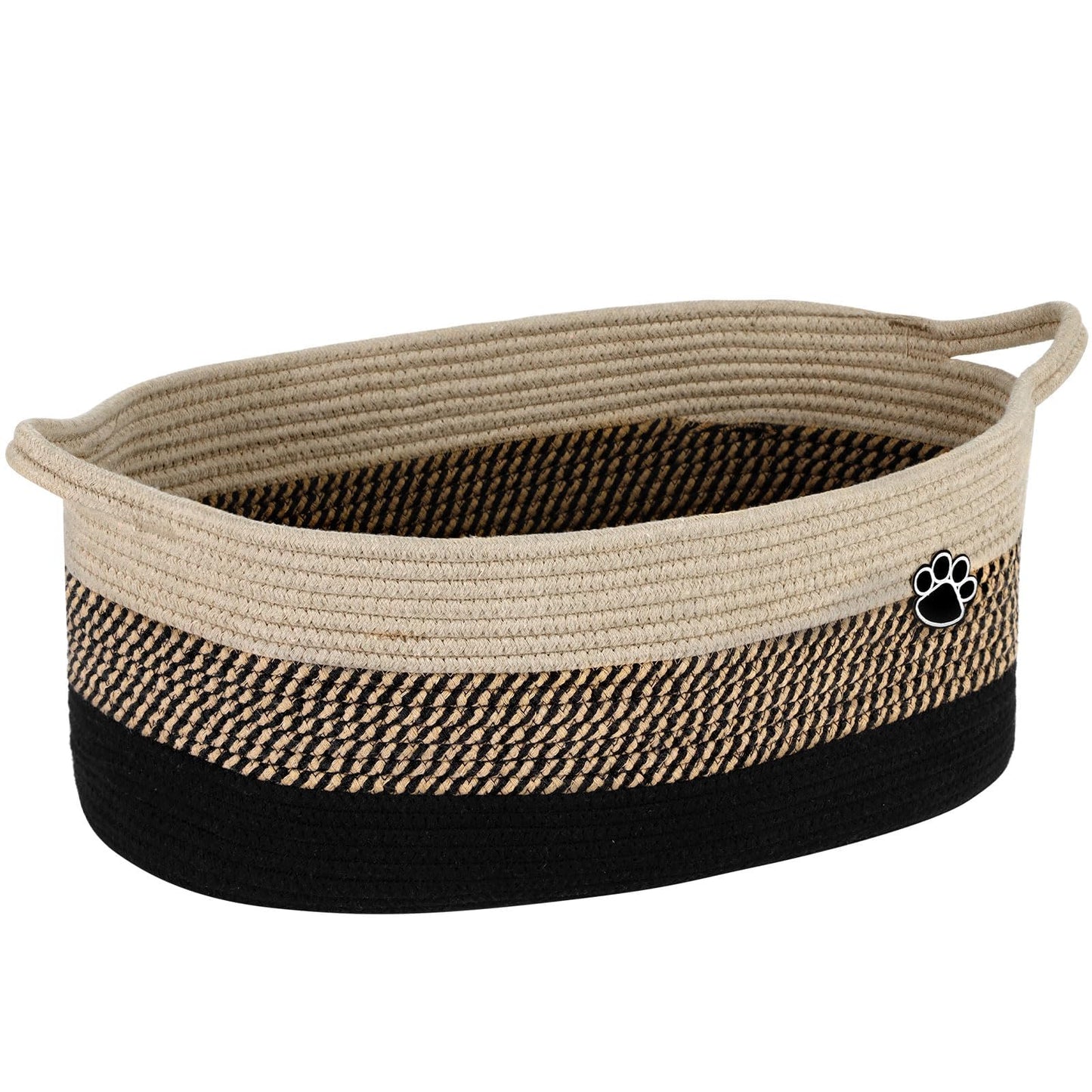 Optish Dog Toy Basket, 30L Toy Box and Bin for Dog Cat Storage, 19.7" X 11" X 7.9" Large Woven Rope Basket for Blanket Storage, Living Room, Bedroom, White & Brown
