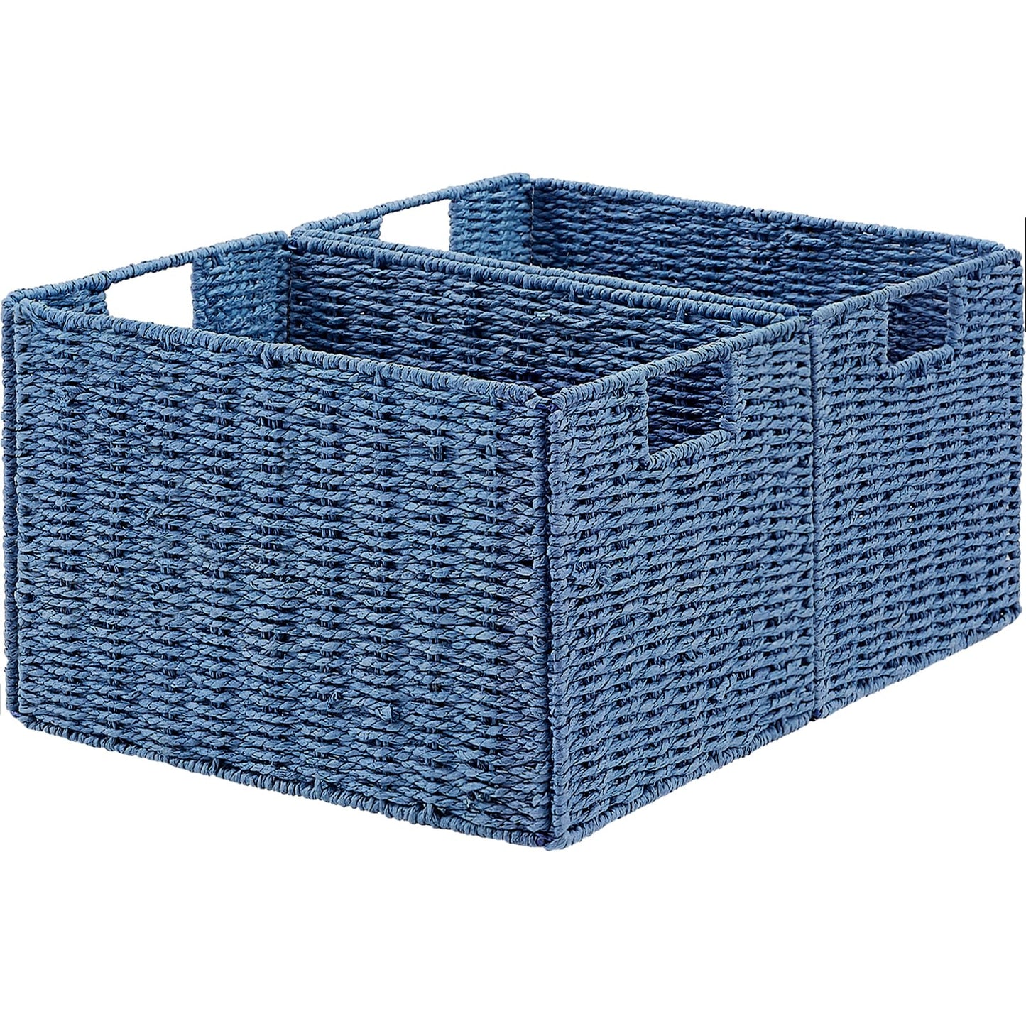 Vagusicc Wicker Storage Basket, Set of 2 Hand-Woven Paper Rope Wicker Basket, Small Storage Baskets for Organizing Toilet Paper Basket, Foldable Large Cube Storage Organizer Bins for Shelves (Natural)