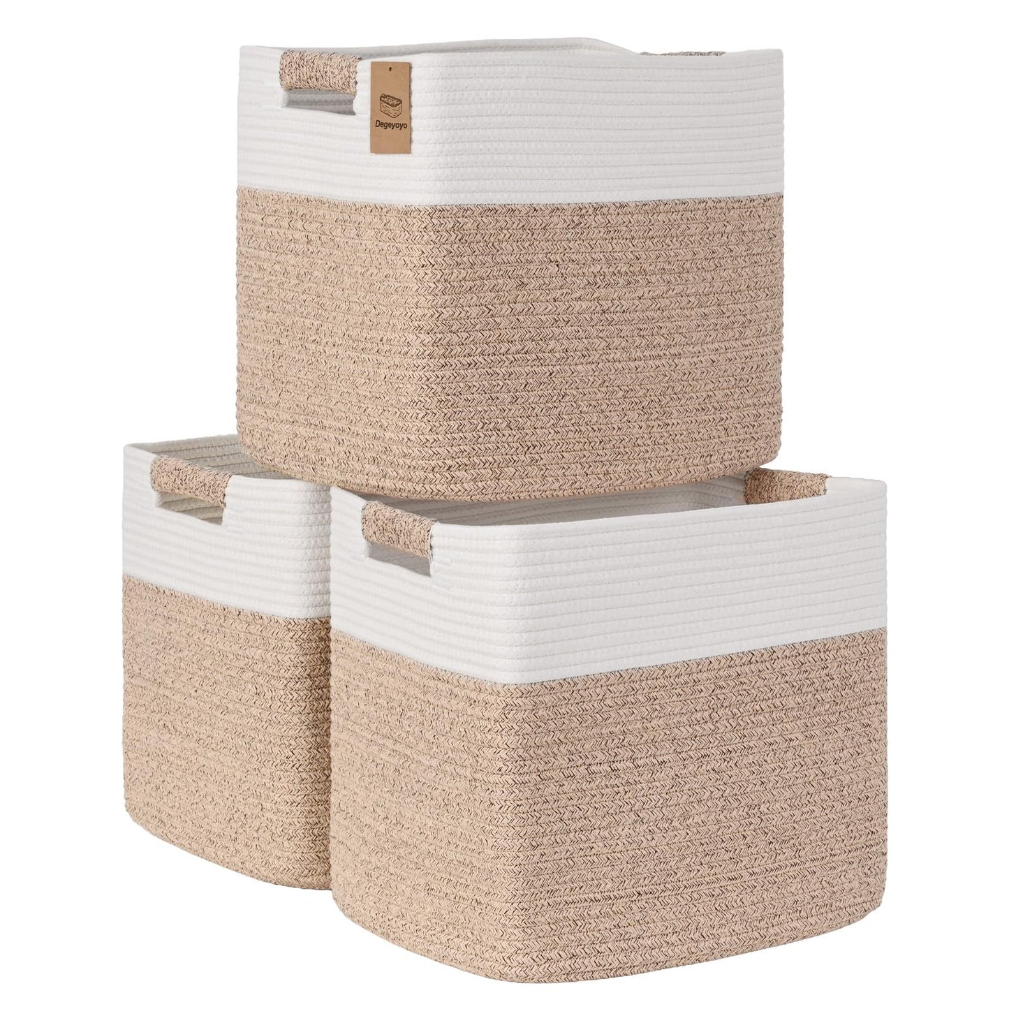 11 Inch Storage Cubes, 3 Pack Cube Storage Bins for Organizing, Cotton Rope Woven Baskets for Shelves, Bathroom, Kids Room, Closets, Baby Nursery