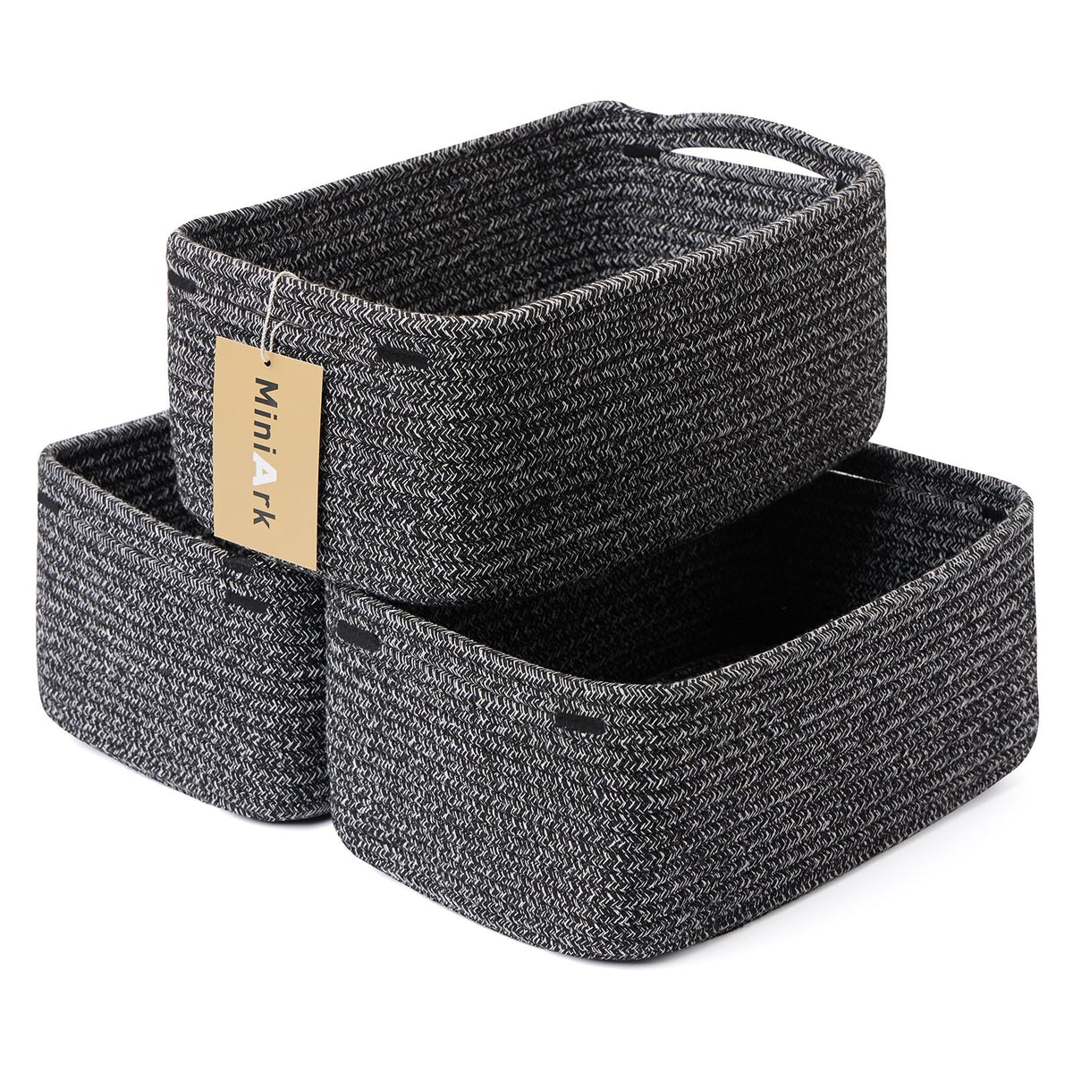 MiniArk Small Storage Baskets for Organizing | Closet Organizer Bins | Shelf Toy Basket | Woven Rope Baskets | Cube Decorative Box | Shallow Basket | L11.5xW7.5xH4.7| Brown