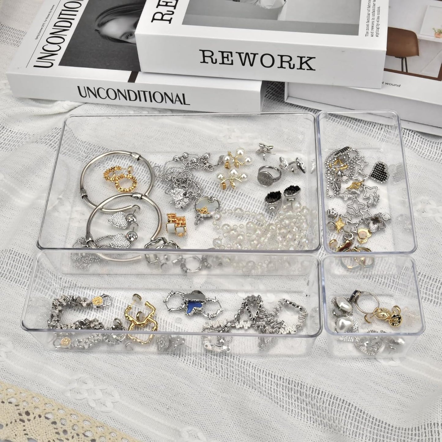 Manalete 15 Pcs Clear Plastic Drawer Organizer, Makeup & Vanity Organizer