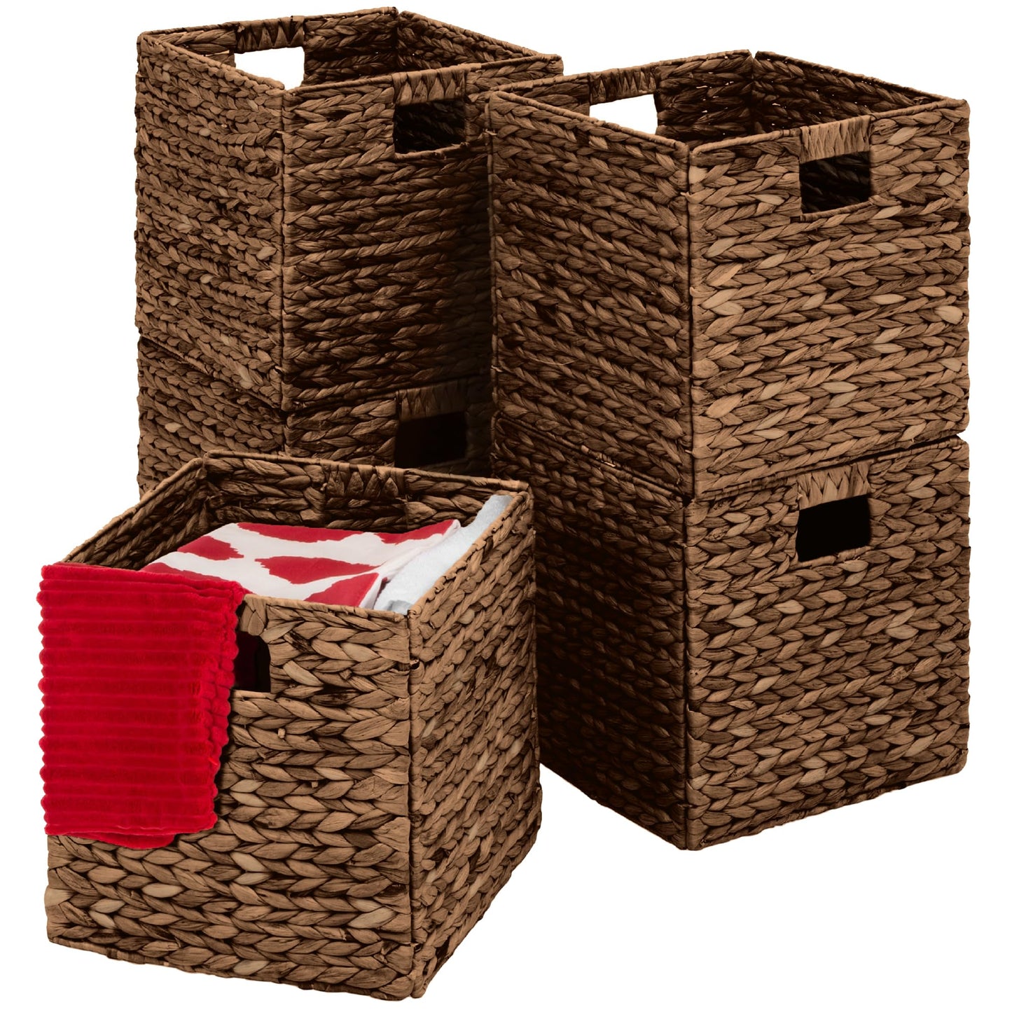 Best Choice Products 10.5x10.5in Pack of 5 Cube Storage Baskets, Water Hyacinth Multipurpose Collapsible Organizers, Handwoven Laundry Totes for Laundry, Living Room, Kids Room & Nursery - Natural