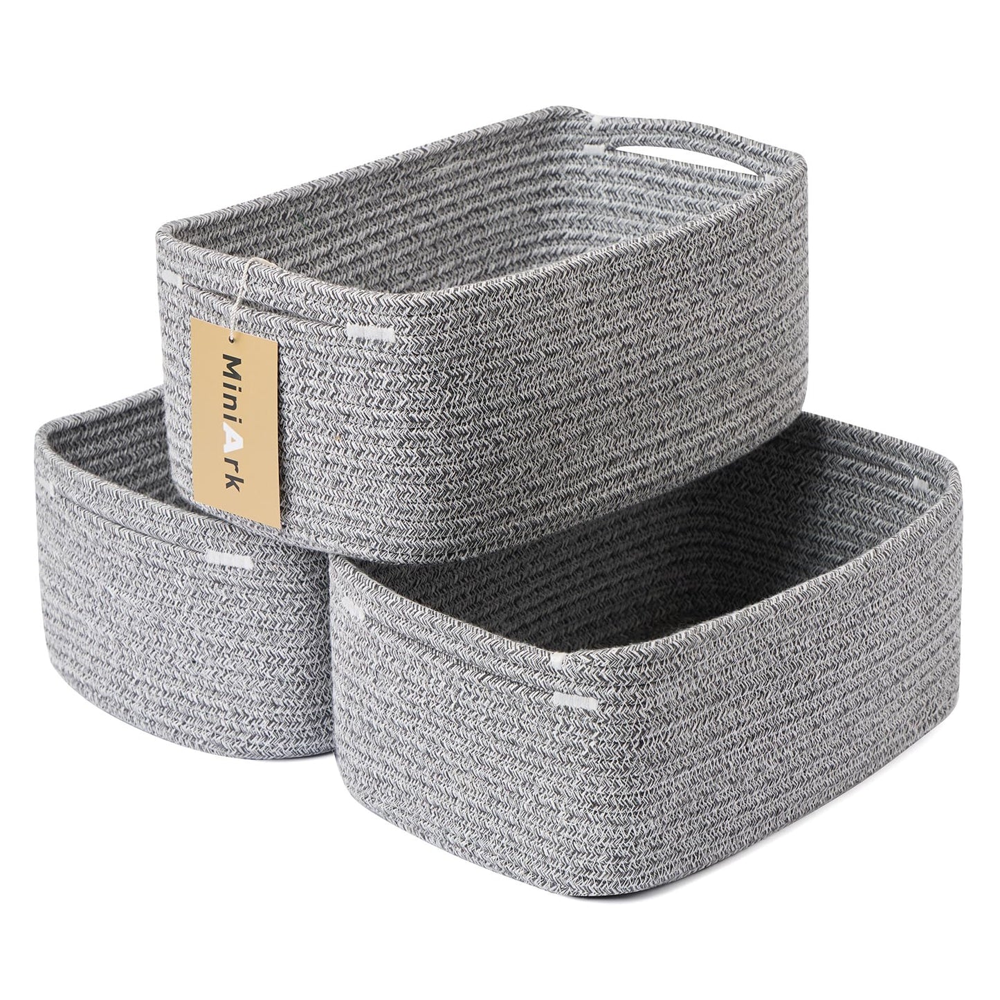 MiniArk Small Storage Baskets for Organizing | Closet Organizer Bins | Shelf Toy Basket | Woven Rope Baskets | Cube Decorative Box | Shallow Basket | L11.5xW7.5xH4.7| Brown