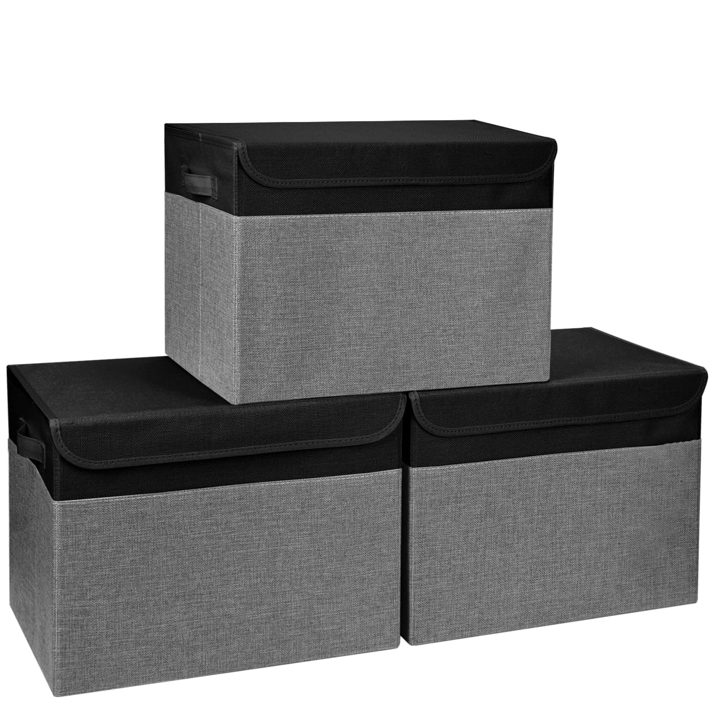 Bagnizer Large 22 Quart Linen Fabric Foldable Storage Bin Cube Organizer Basket with Flip-Top Lid & Handles, Clothes Blanket Box for Home, Office, Closet, Black, 4 Pack 14.6 x 9.5 x 9.5”