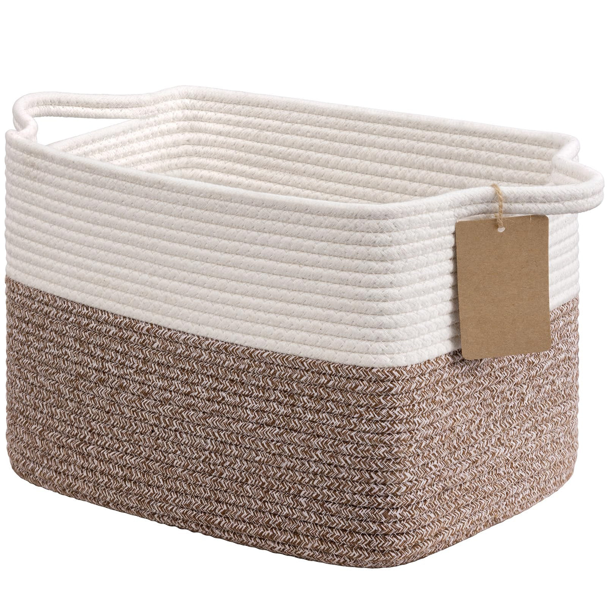 Goodpick Woven Rope Storage Basket for Shelves, Rectangle, Light Brown