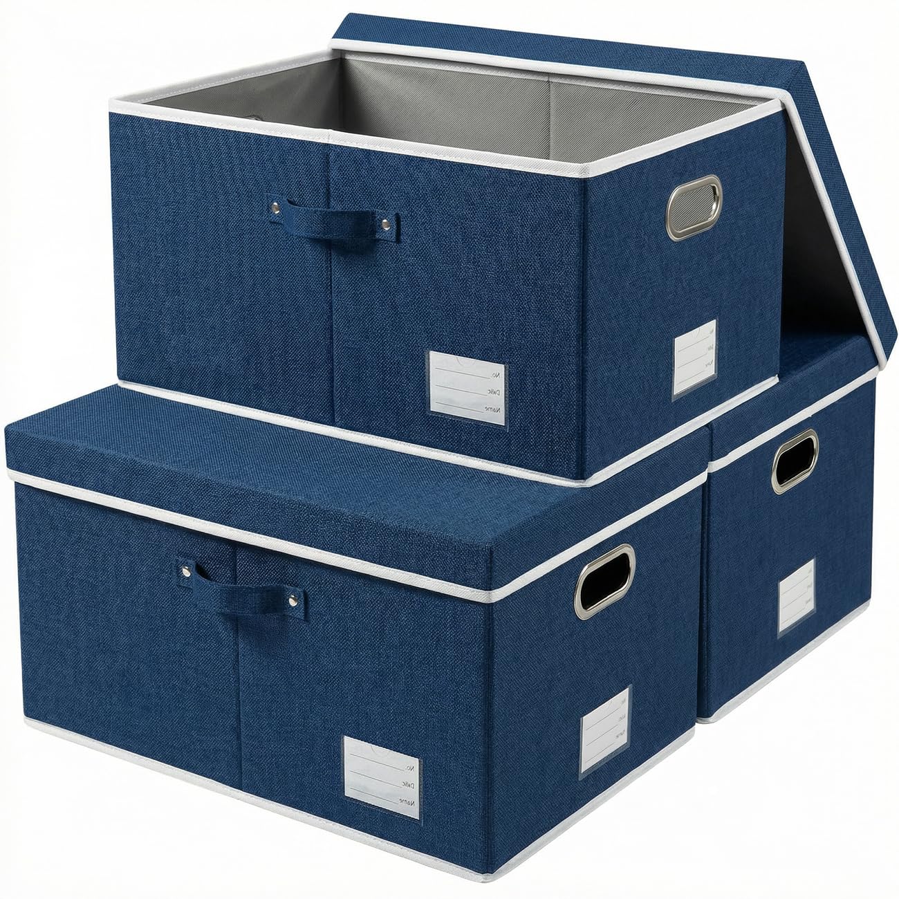 PRANDOM Large Collapsible Storage Bins with Lids [3-Pack] Jute Fabric Foldable Storage Boxes Organizer Containers Baskets Cube with Cover for Home Bedroom Closet Office Nursery (17.7x11.8x11.8)