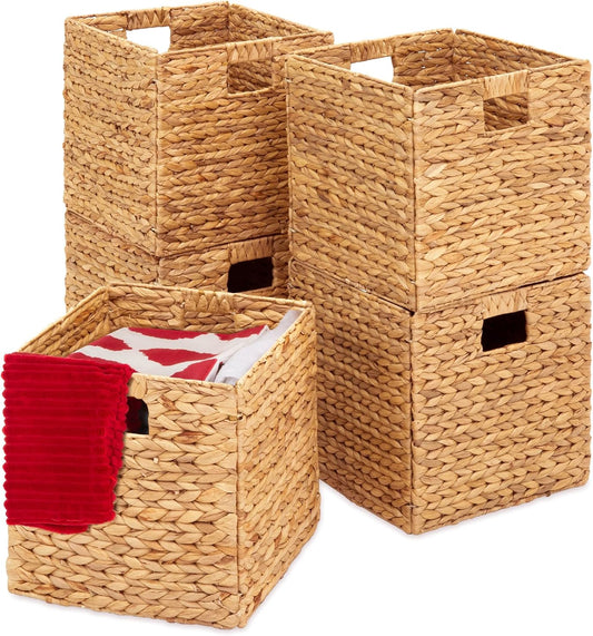 Best Choice Products 10.5x10.5in Pack of 5 Cube Storage Baskets, Water Hyacinth Multipurpose Collapsible Organizers, Handwoven Laundry Totes for Laundry, Living Room, Kids Room & Nursery - Natural