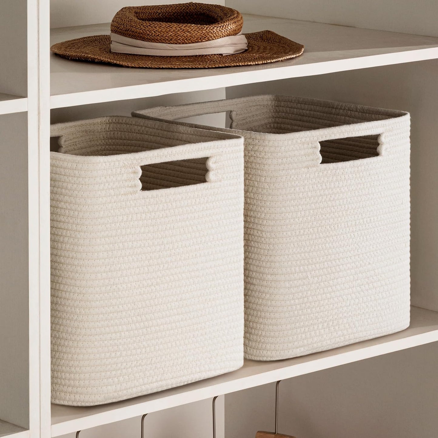 UBBCARE Set of 4 Storage Cubes-13 X 13 X 13 In, Cotton Rope Basket for Shelves, Toys, Book, Cube Storage Bin with Handles, Woven Storage Basket for Organizing, Beige