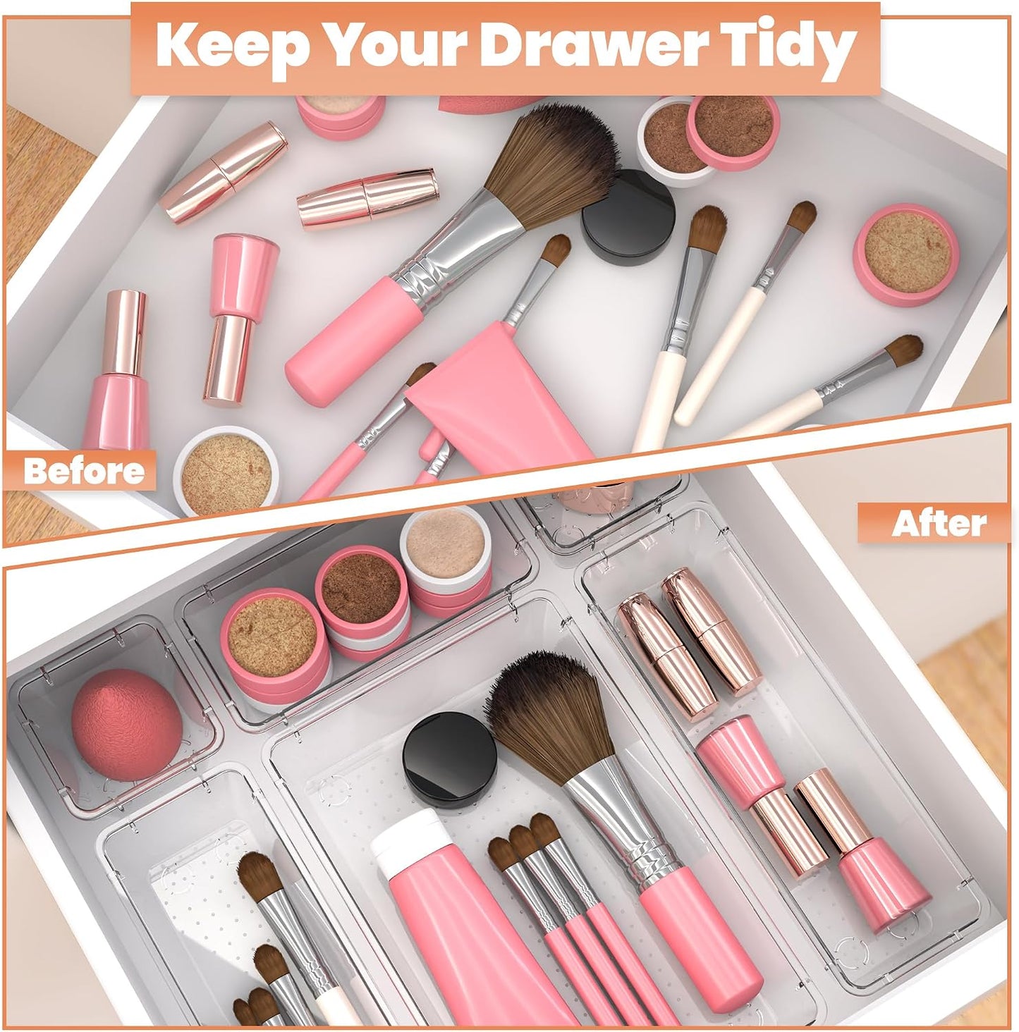 KICHLY 25-Piece Clear Drawer Organizer Set – Multi-Size Storage Trays