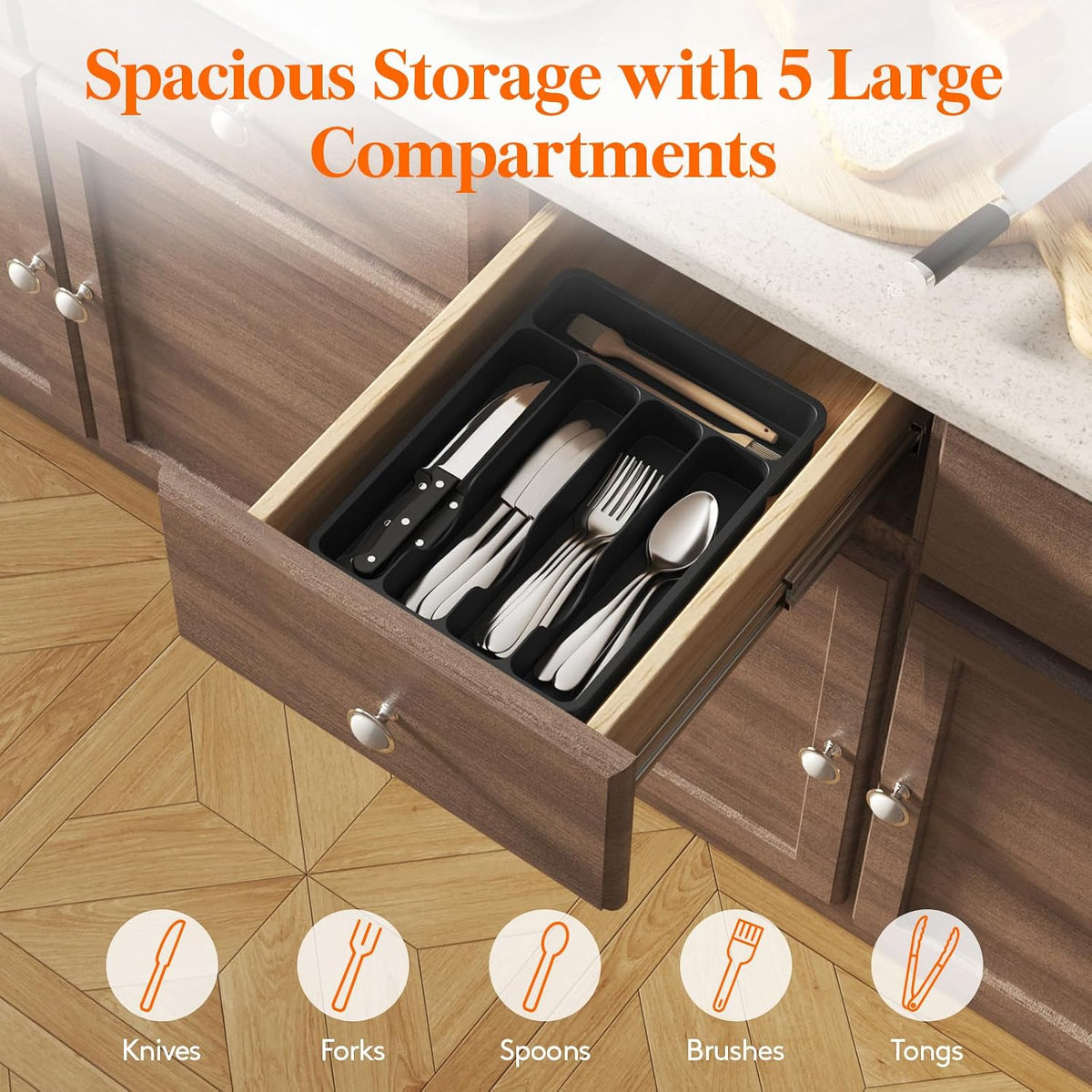 Lifewit Silverware Drawer Organizer Tray, Cutlery Storage for Kitchen