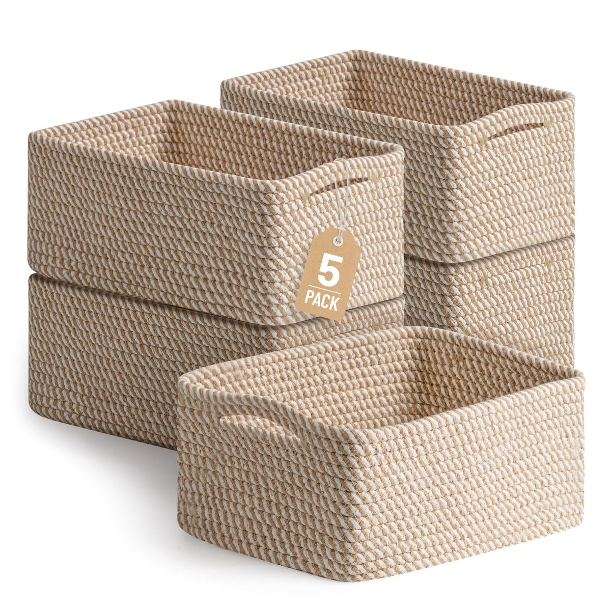 5 Pack Small Woven Storage Baskets for Shelves, Gift Baskets Empty