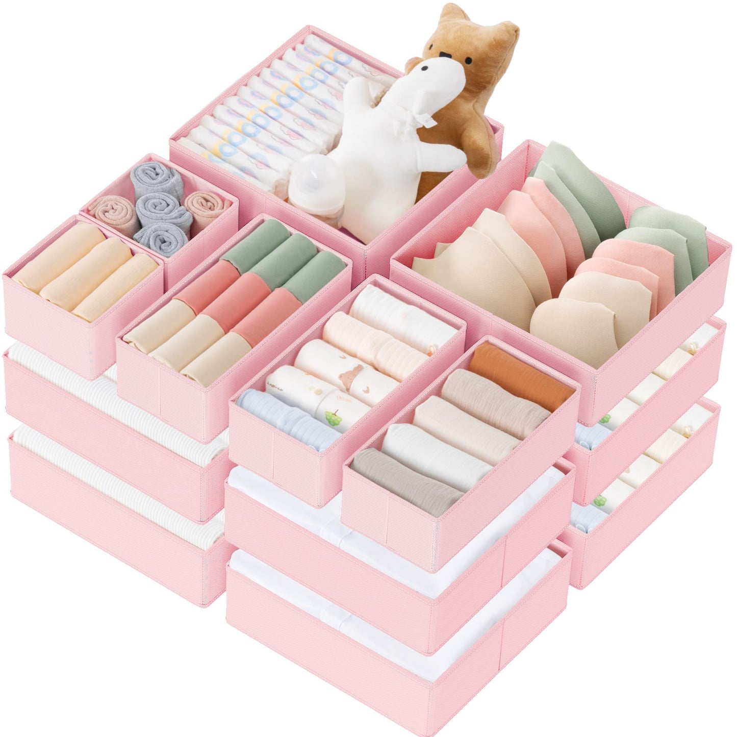 Criusia Drawer Organizer Clothes, 10 Pack Dresser Organizer for Baby Clothes, Underwear, Sock- Foldable Closet Organization and Storage Dividers Bins for Nursery, Bedroom (Beige)