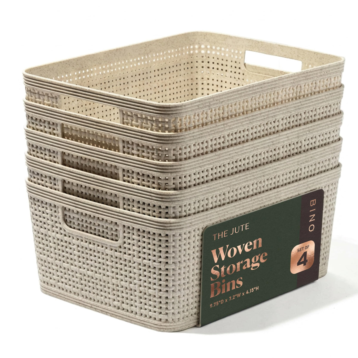 BINO Woven Plastic Basket | Large (Natural), 3-Pack | THE JUTE COLLECTION | Home Organization, Space-Saving Storage, Stylish Design | Plastic Storage Basket