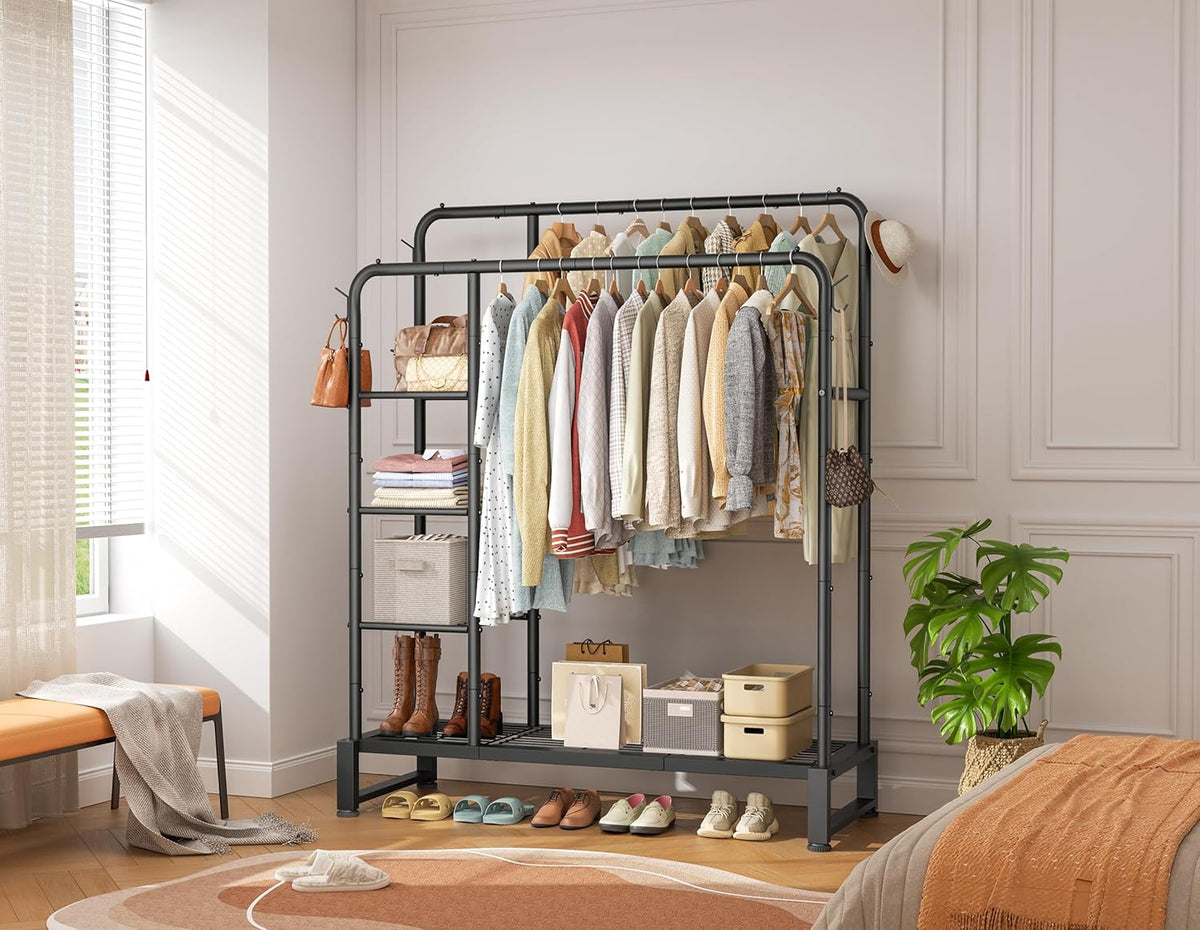 Double Rods Clothes Rack Clothing Rack, Clothes Rack for Hanging Clothes
