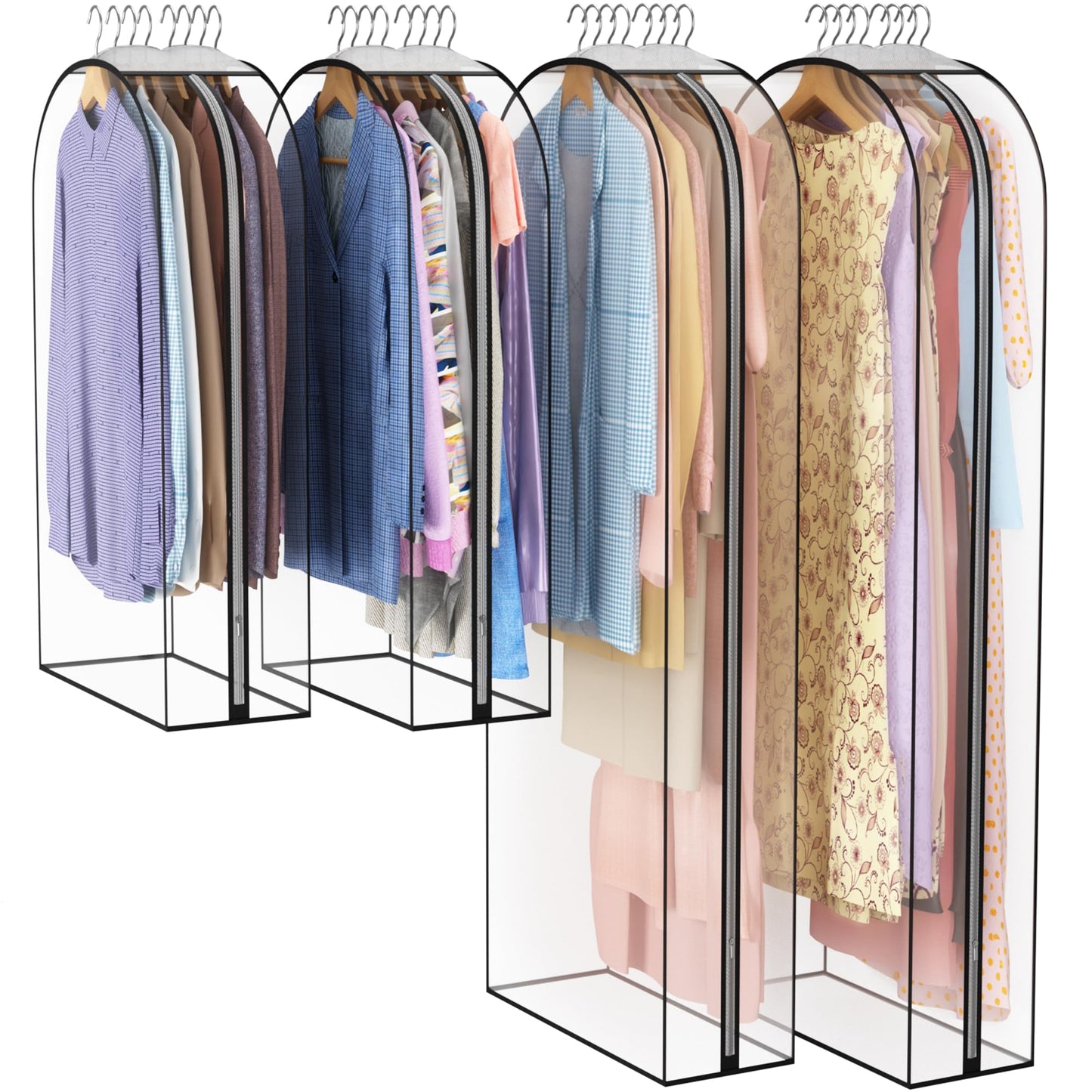 Liuoud Clear Garment Bags for Hanging Clothes 10” Gusseted, 4 Pack, 40”