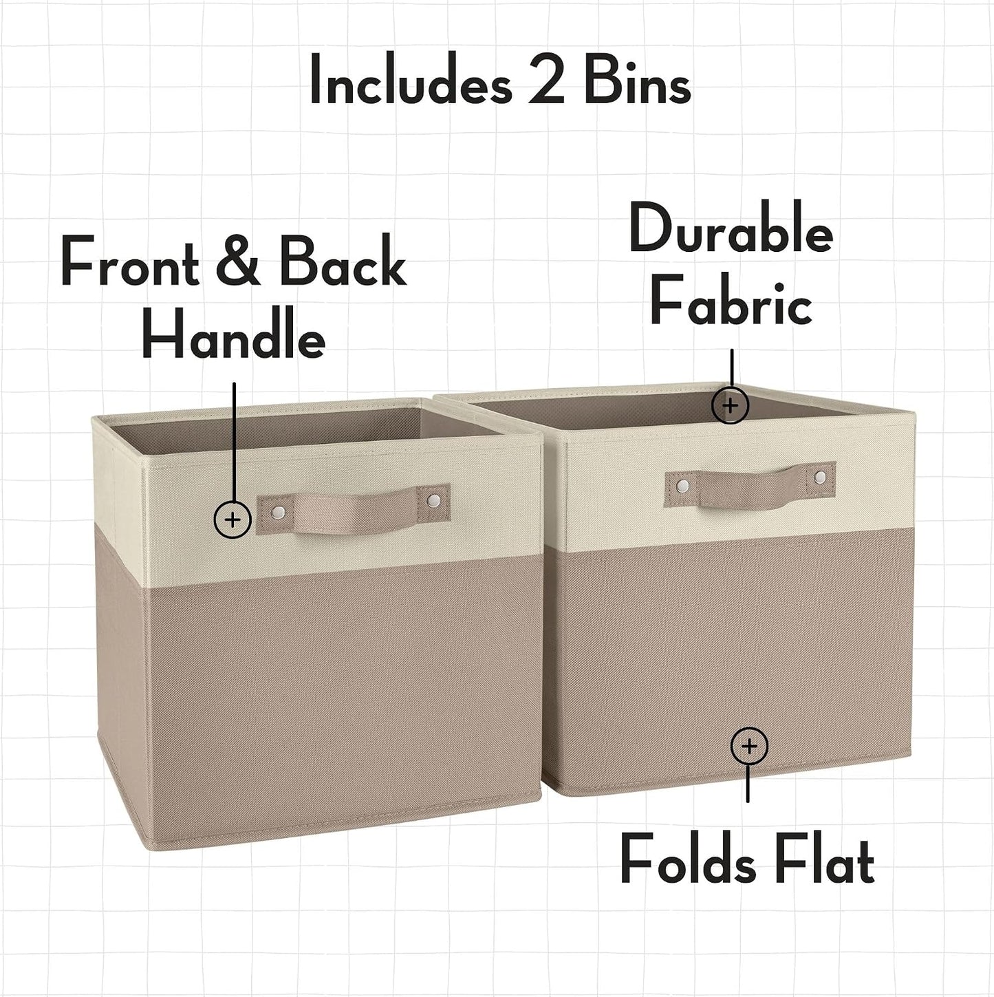 RiverRidge Two-Tone Folding Storage Bins - 2-pack of 10in Tall Taupe Cubes