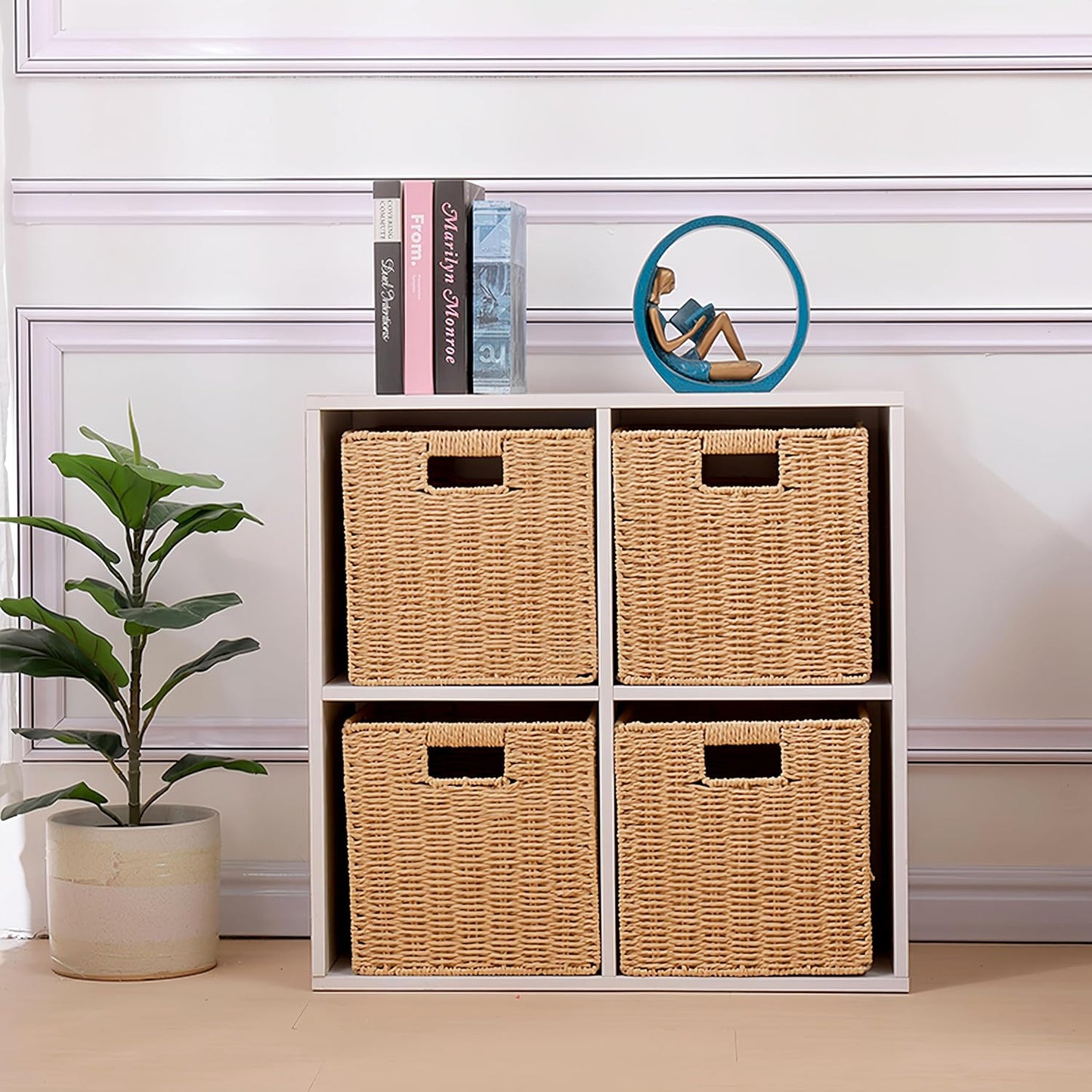 11x11in Storage Baskets 4 Pack Basket with Handles Cubes Bins for Shelves
