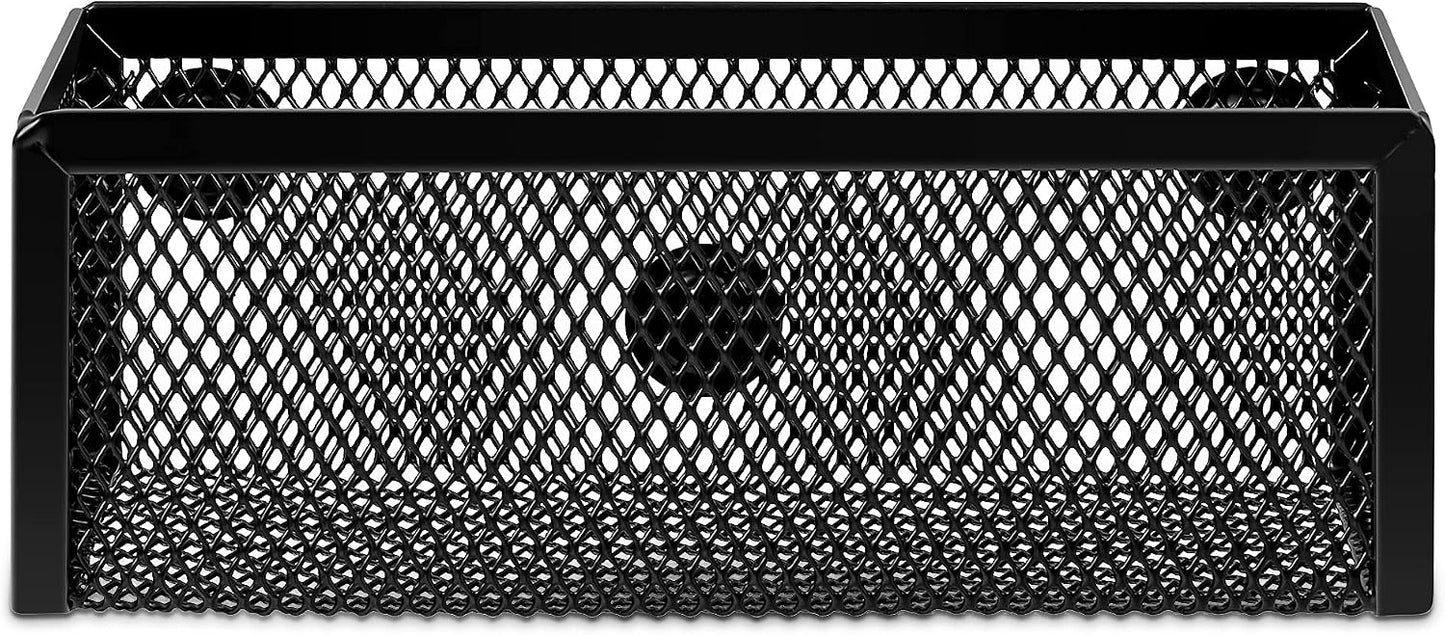 Amazon Basics Magnetic Storage Baskets, Mesh Organizers for Office Supplies and Workspace, 6" x 2.5" x 2.2", Black, 3-Pack