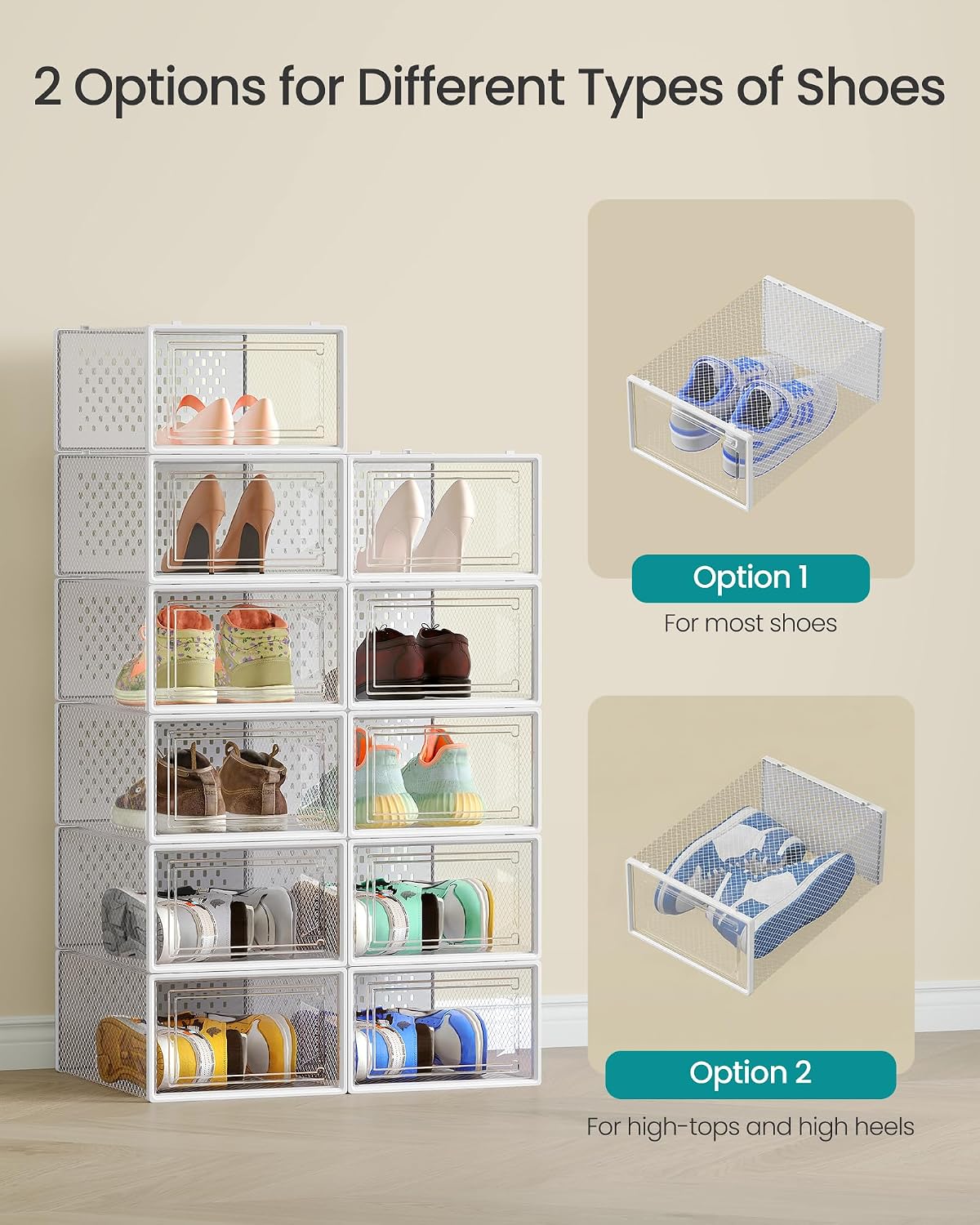 SONGMICS Shoe Boxes, Clear Plastic Sneaker Box, Pack of 12