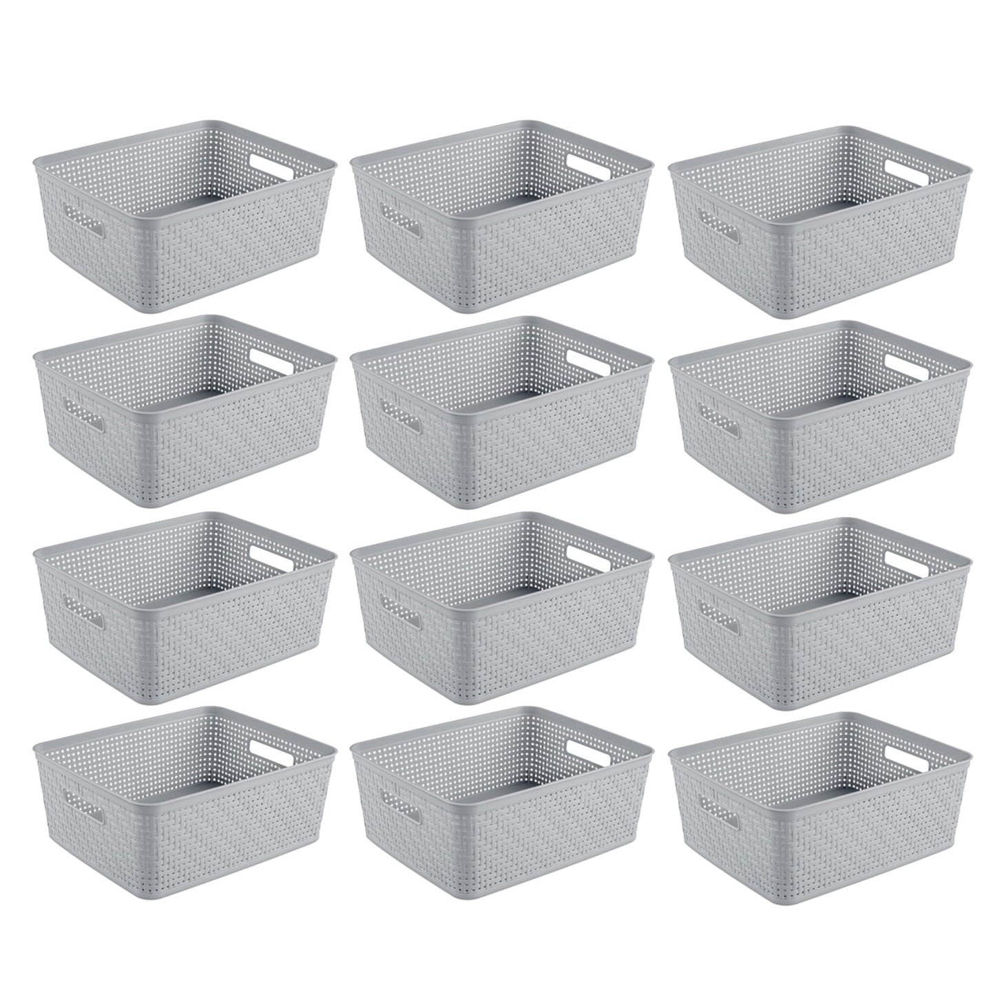 Sterilite Tall Basket, Woven Plastic Storage Organizer Bin, Cement, 6-Pack