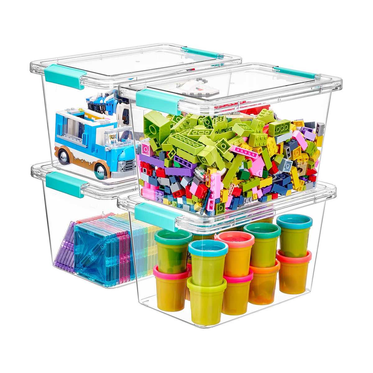Vtopmart 4 Pack 6 Qt Plastic Storage Bins with Lids, Clear Sensory Bins